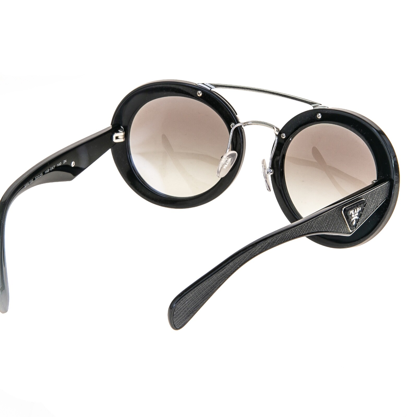 Pre-owned Prada 15s Cinema Ornate Saffiano Leather Pr15ss Black Sunglasses Triangle Logo In Gray