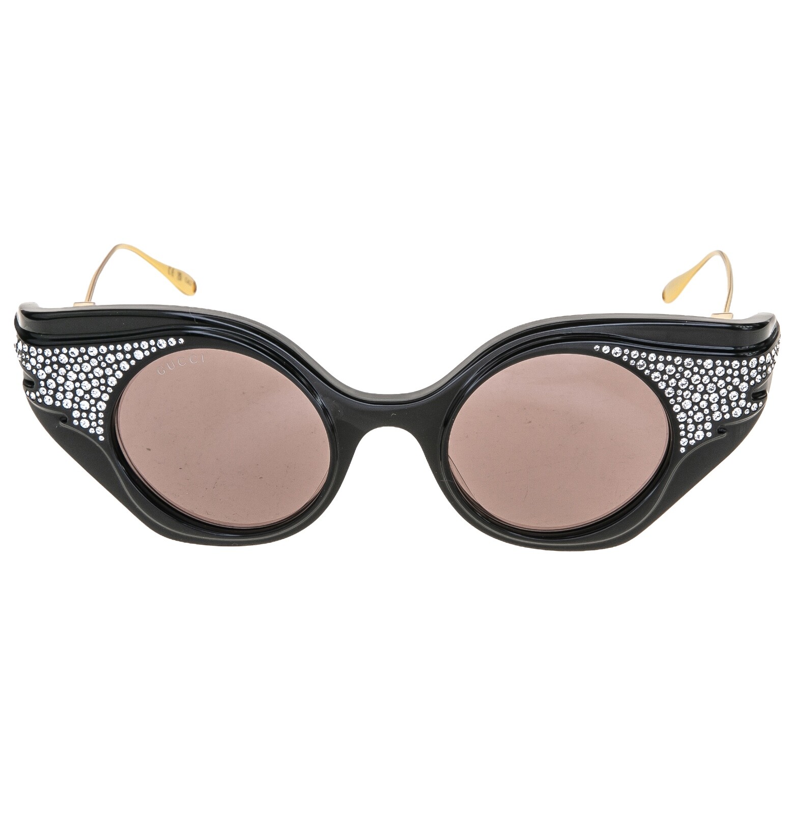 Pre-owned Gucci Hollywood Forever 1327 Black Strass Crystal Gg1327s Wing Sunglasses 001 In Brown