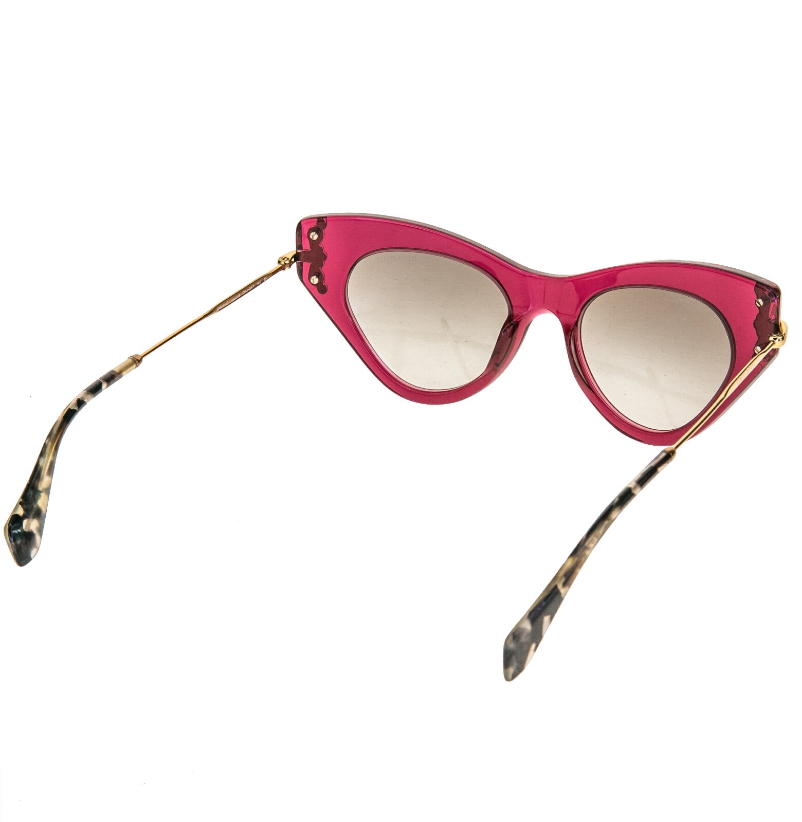 Pre-owned Miu Miu Glow 04p Mu04ps Pink Gold Jewel Crystal Cat Eye Geometric Sunglasses In Gray