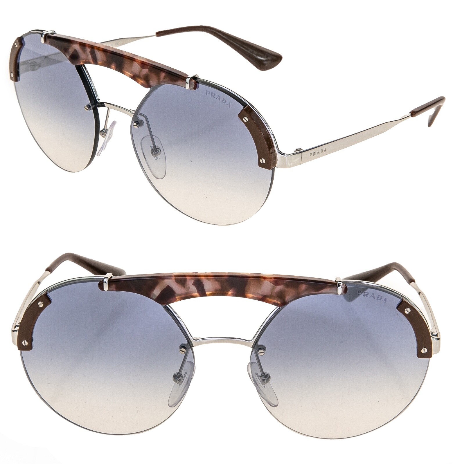 PRADA ORNATE Sunglasses 52U Silver Blue Mirrored PR52US