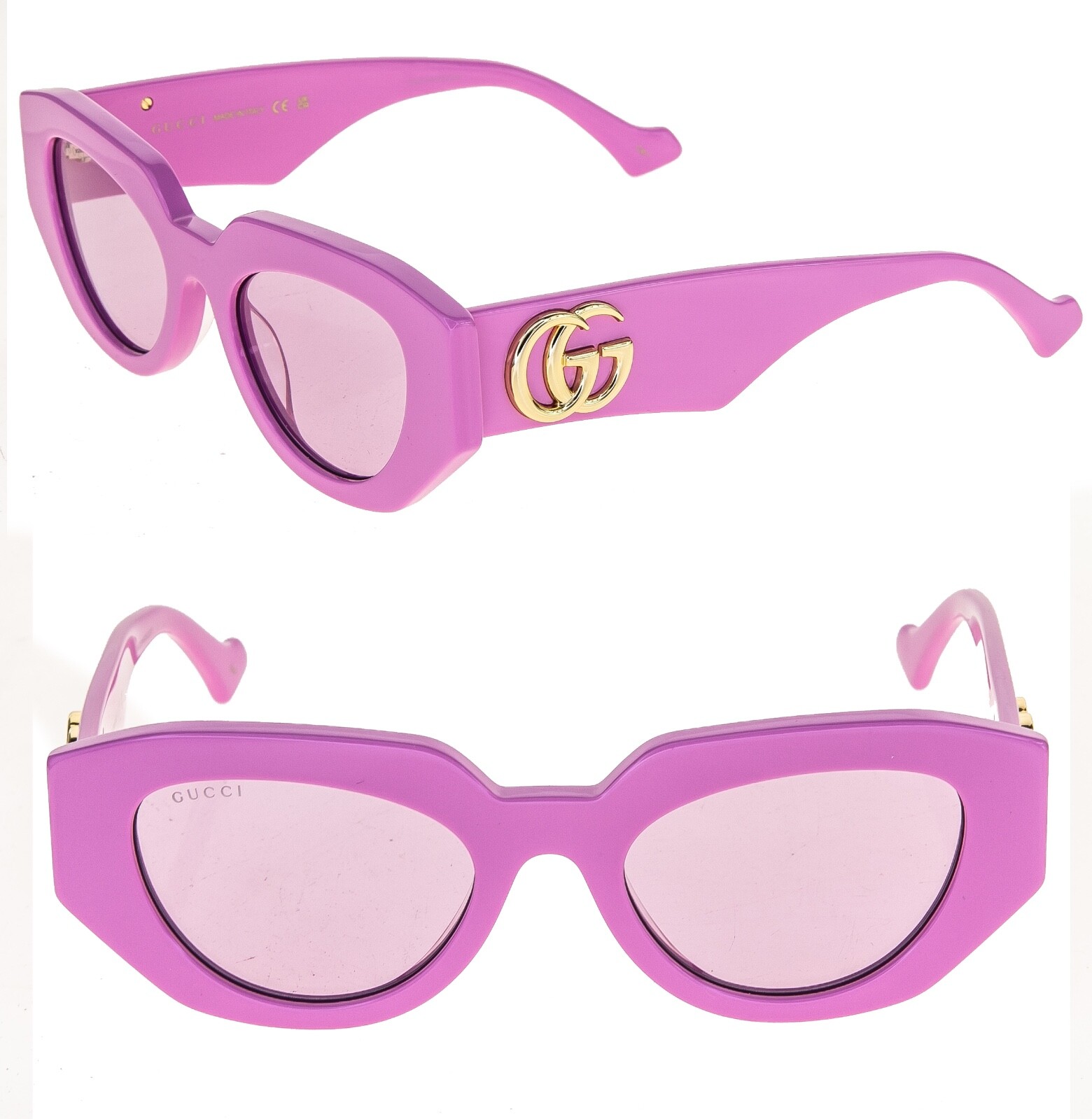 Pre-owned Gucci Pink 1421 Geometric Gold Logo Gg1421s Runway Sunglasses 004 Authentic