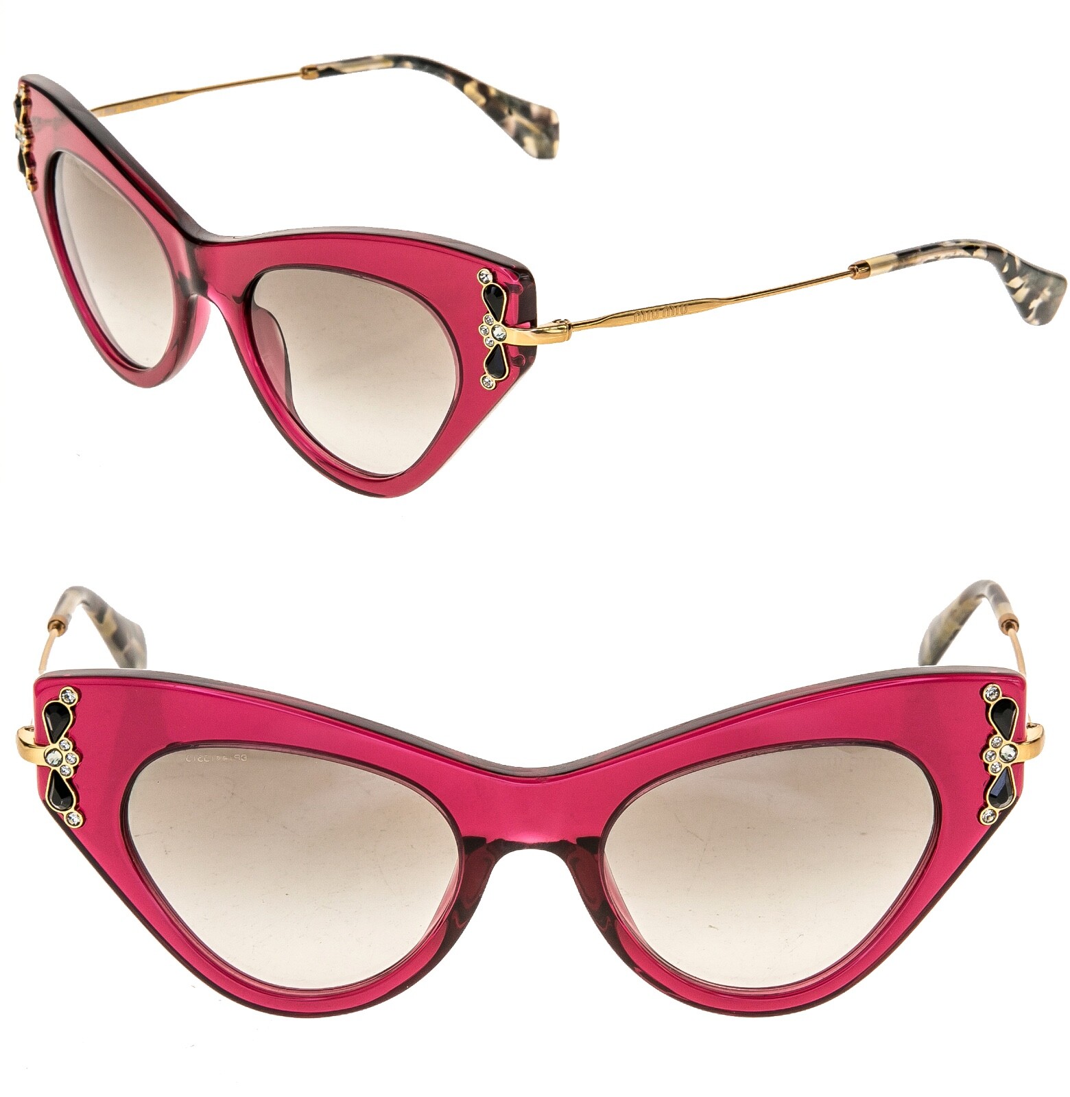 Pre-owned Miu Miu Glow 04p Mu04ps Pink Gold Jewel Crystal Cat Eye Geometric Sunglasses In Gray