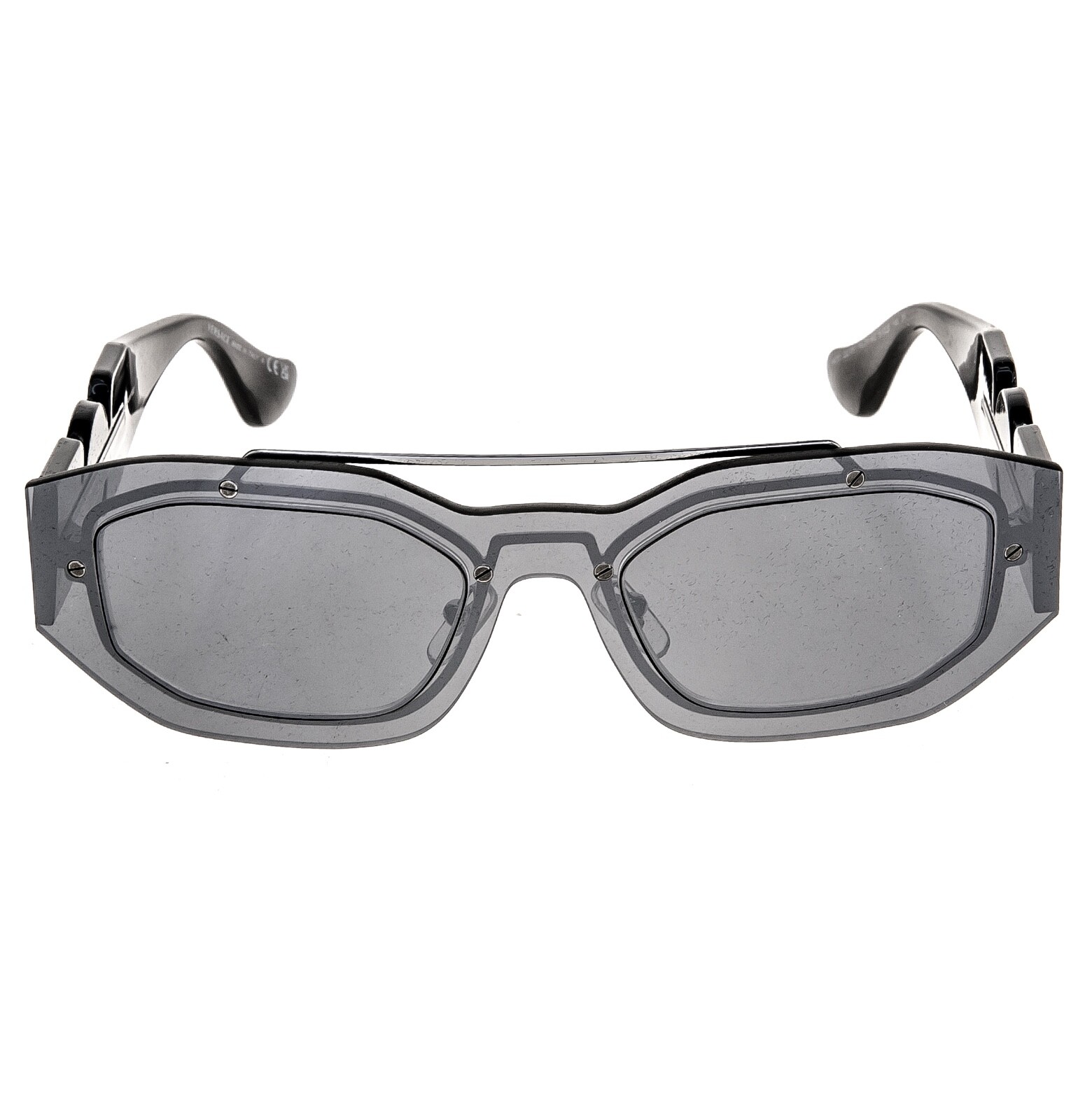 Pre-owned Versace Biggie Medusa Silver Mirrored Stud Unisex Mask Sunglasses Ve2235 2235 In Gray