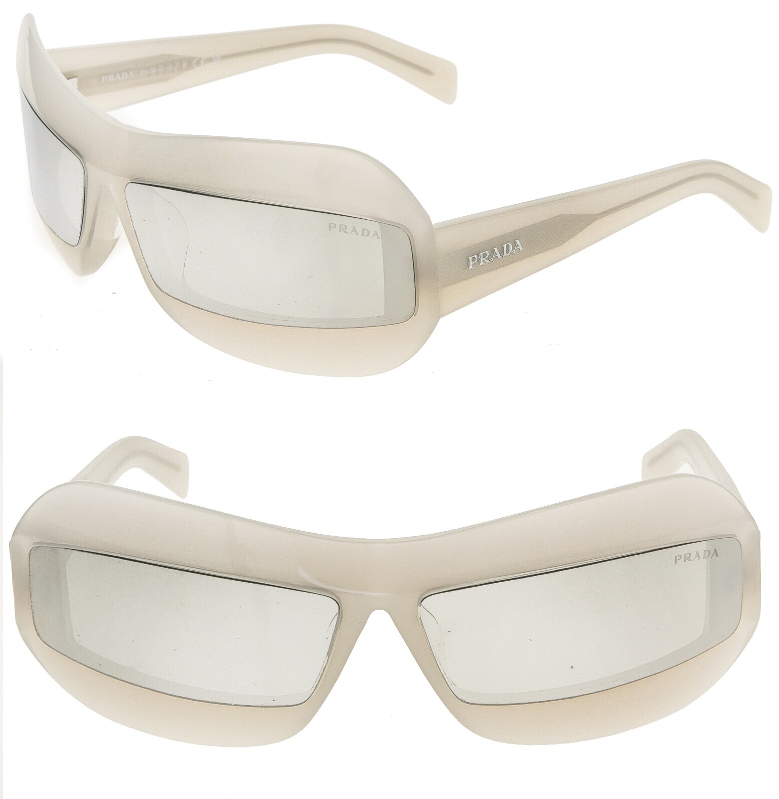 PRADA Futuristic Opal Silver Mirror Wrap Mask Logo PR30YS