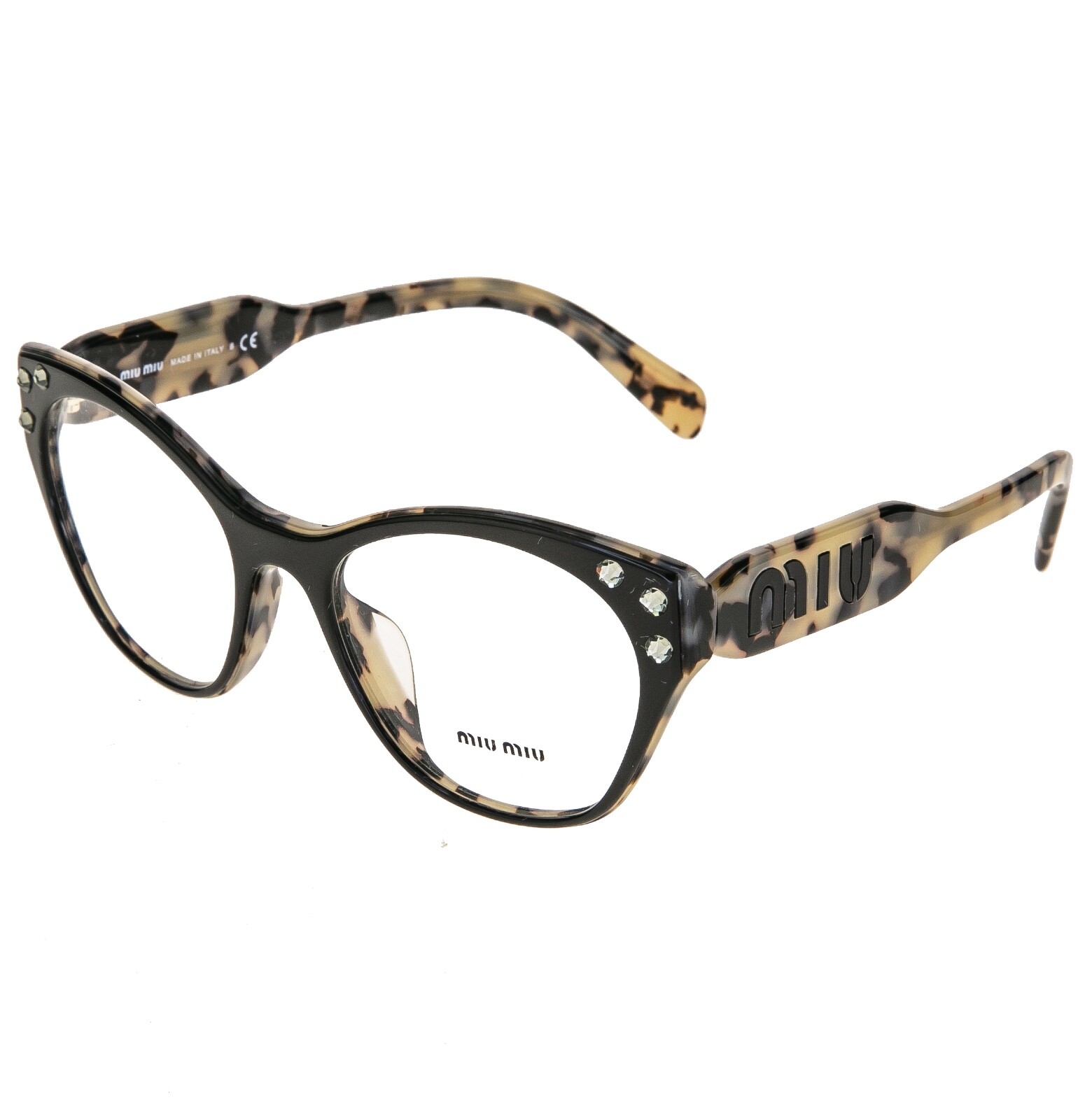 Pre-owned Miu Miu Logomania Crystal 02r Black Sand Havana 52mm Eyeglasses Frame Mu02rv In Demo Lens