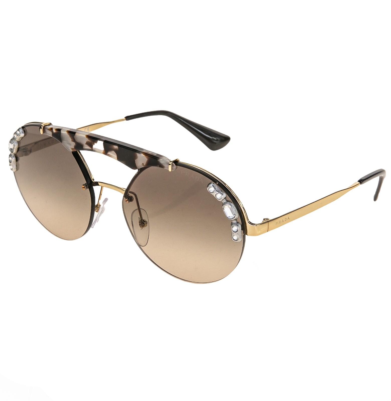 Pre-owned Prada Ornate Crystal Jewel Stud Sunglasses 52u Brown Pr52us Snoop Dodd Olympics In C3o-3d0