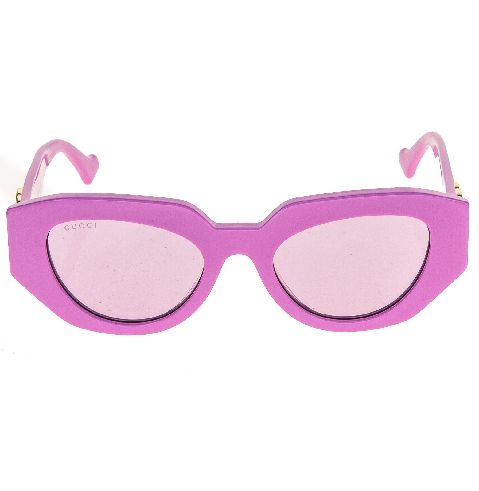 Pre-owned Gucci Pink 1421 Geometric Gold Logo Gg1421s Runway Sunglasses 004 Authentic