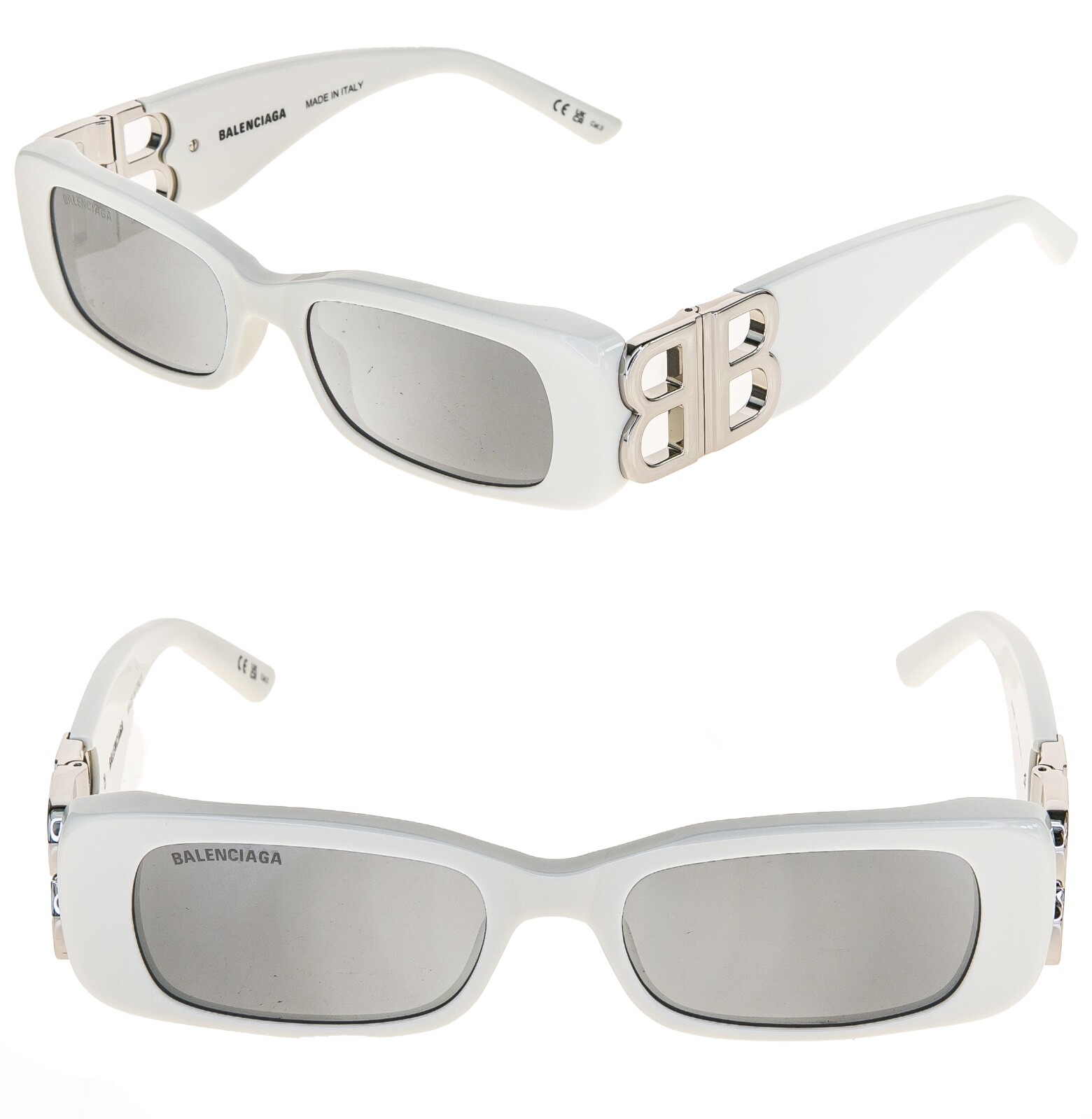 BALENCIAGA DYNASTY 0096 White Silver Mirror 020 BB Logo BALENCIAGA DYNASTY 0096 White Silver Mirror 020 BB Logo