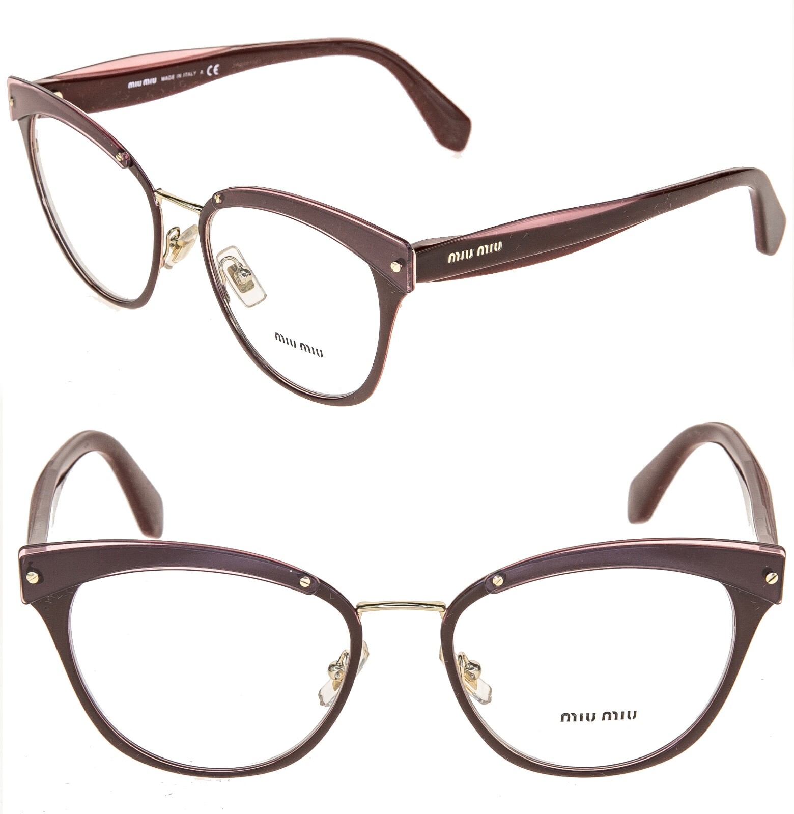 Pre-owned Miu Miu Rasoir 54q Gold Layers Red Pink 52mm Eyeglasses Optical Frame Mu54qv In Demo Lens