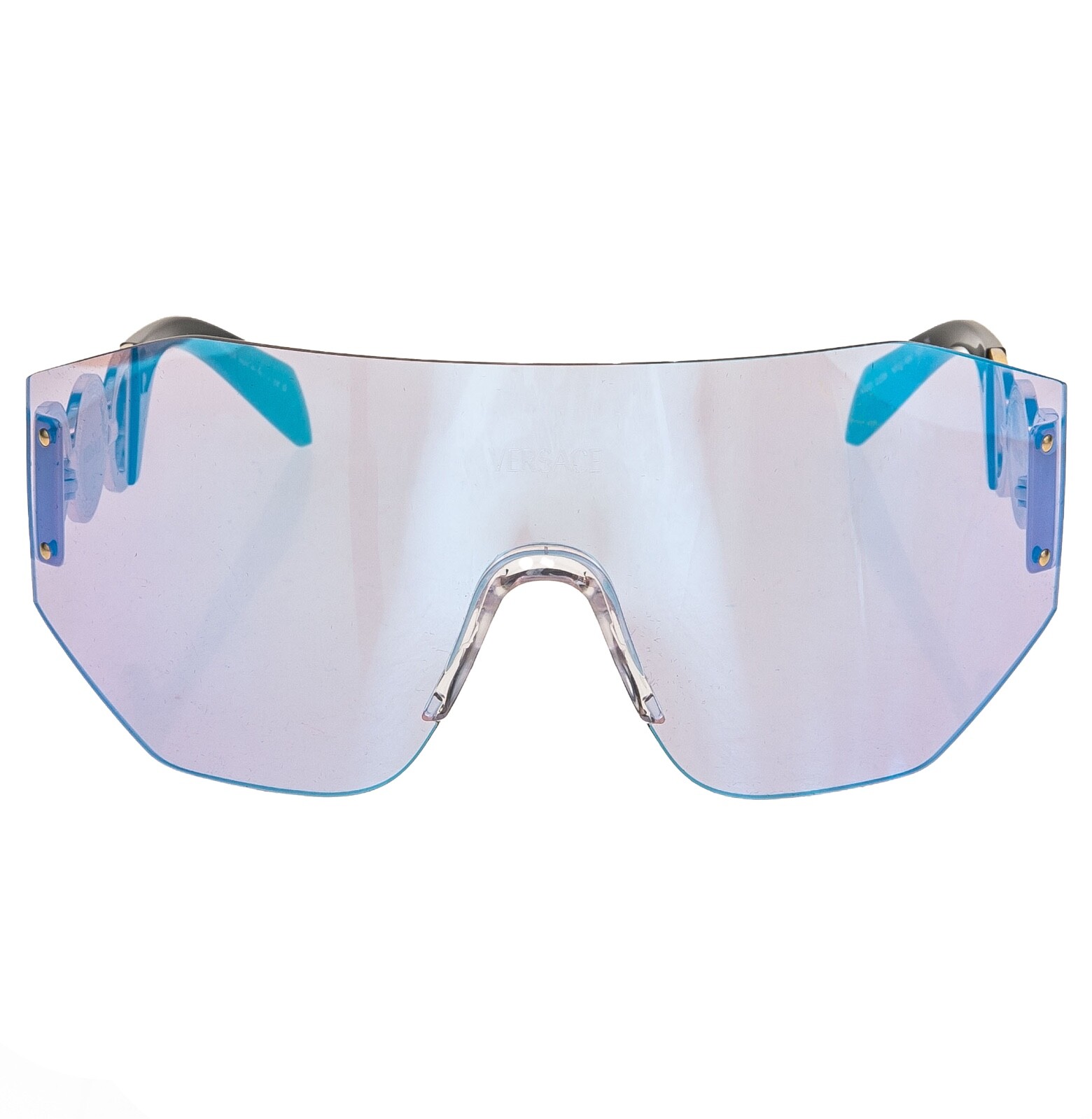 Pre-owned Versace Medusa Biggie Mask 2258 Black Blue Mirrored Ve2258 Unisex Sunglasses
