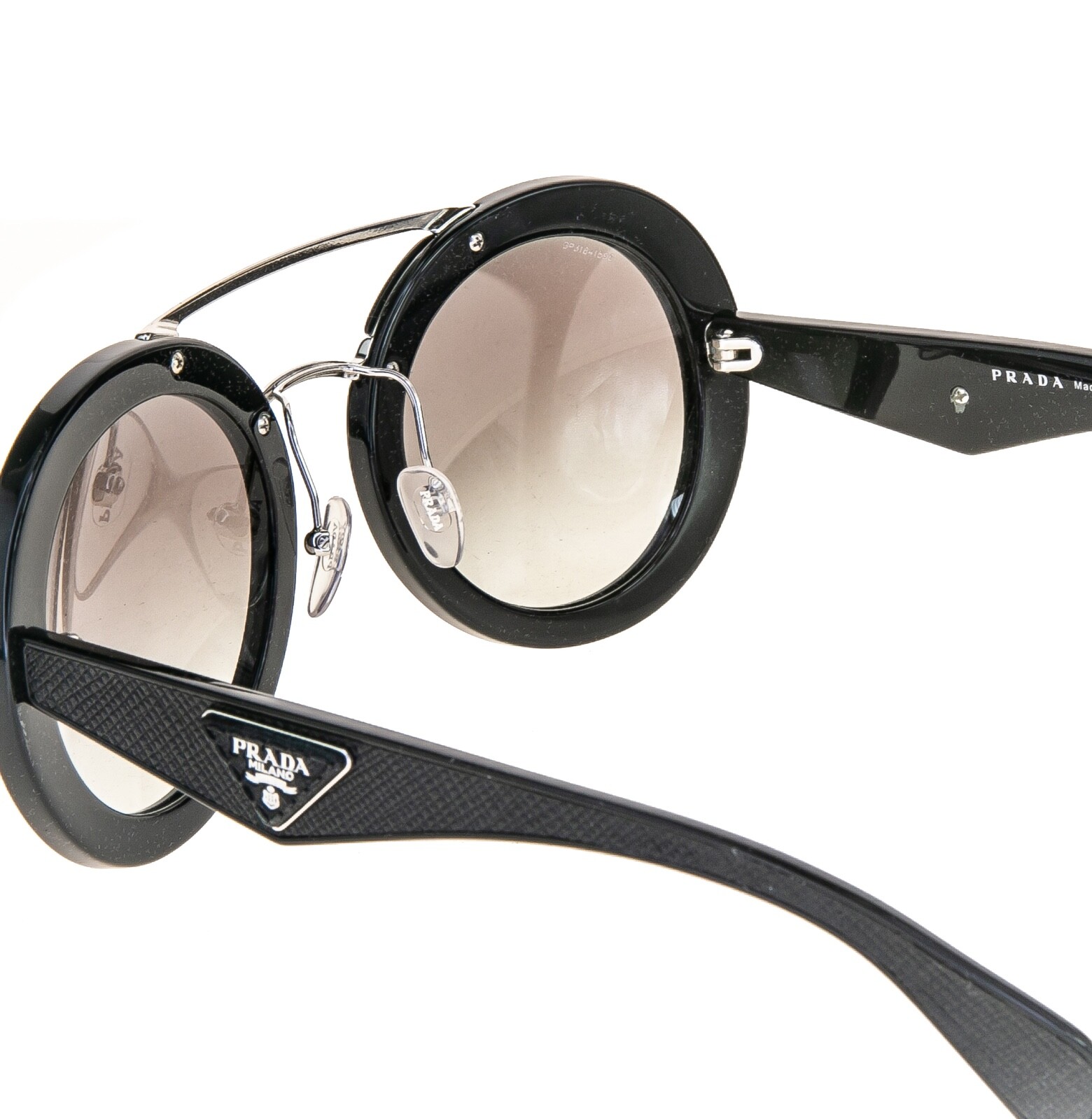 Pre-owned Prada 15s Cinema Ornate Saffiano Leather Pr15ss Black Sunglasses Triangle Logo In Gray