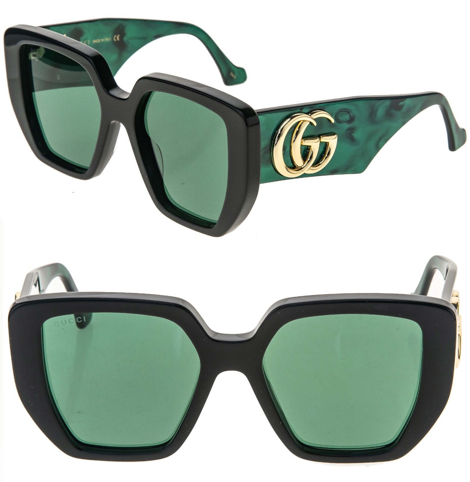GUCCI オハサイスフレムサンクラス GG0956S 001BLACKGREENGREEN GUCCI 0956 Black Green Marble 001 Logo Chunky Sunglasses