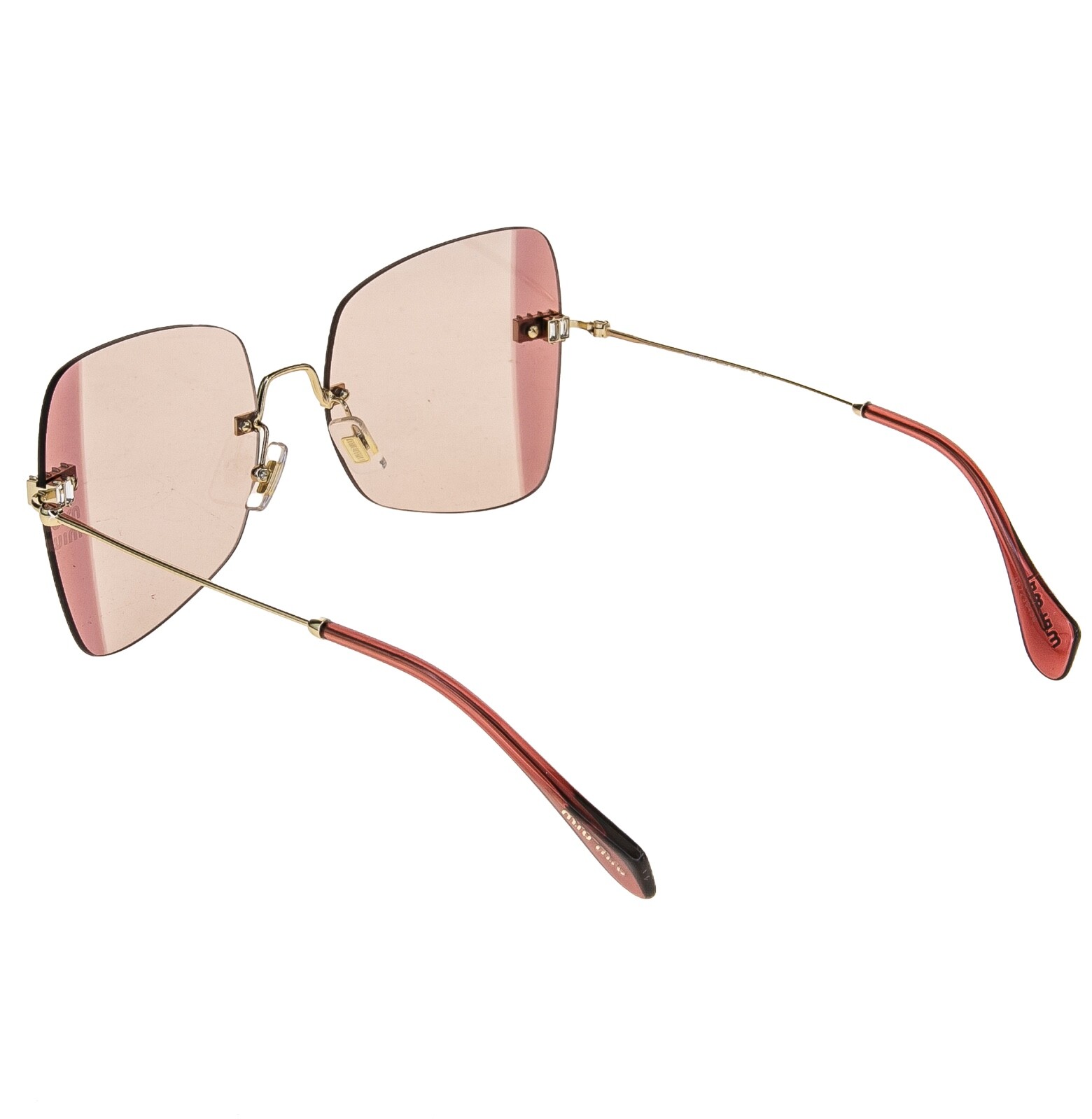 Pre-owned Miu Miu Runway Mu50ws Pink Crystal Strass Gold Butterfly Rimless Sunglasses 50w In Zvn-09p