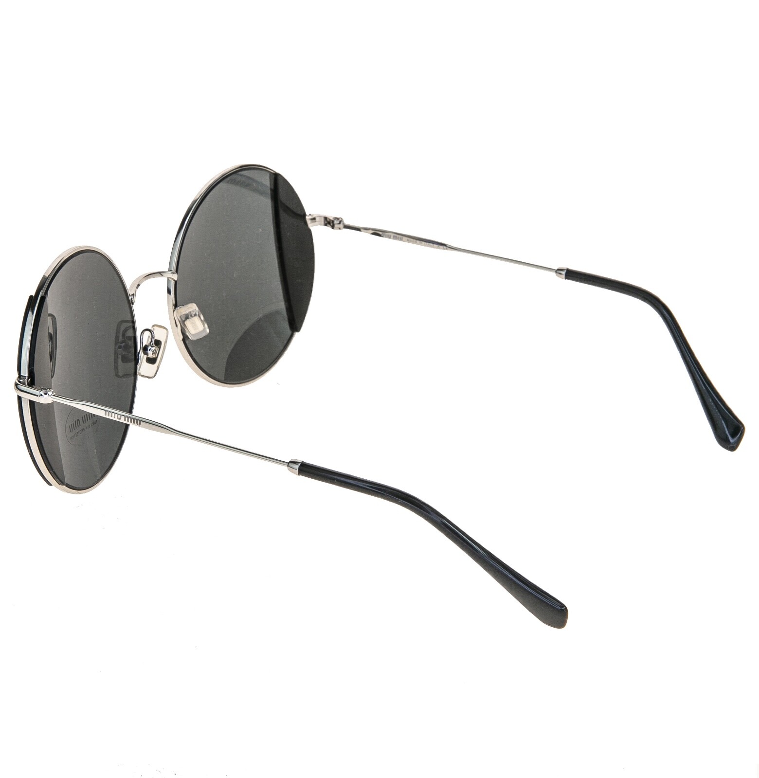 Pre-owned Miu Miu Core Mu57vs Silver Black Geometric Round Metal Fashion Sunglasses 57v