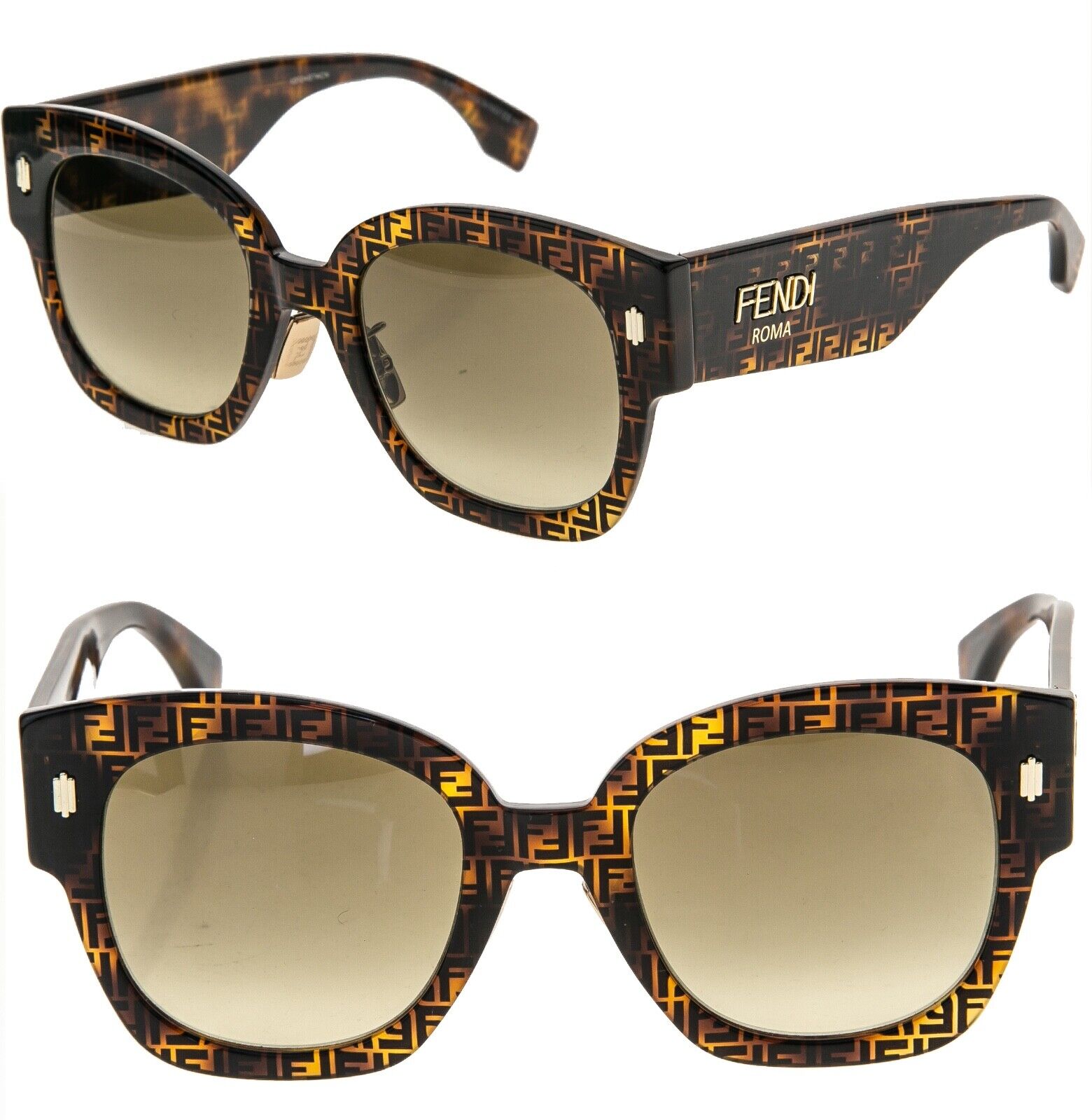FENDI ROMA Logo Print 0458 Havana Brown Chunky Oversized FENDI ROMA Logo Print 0458 Havana Brown Chunky Oversized