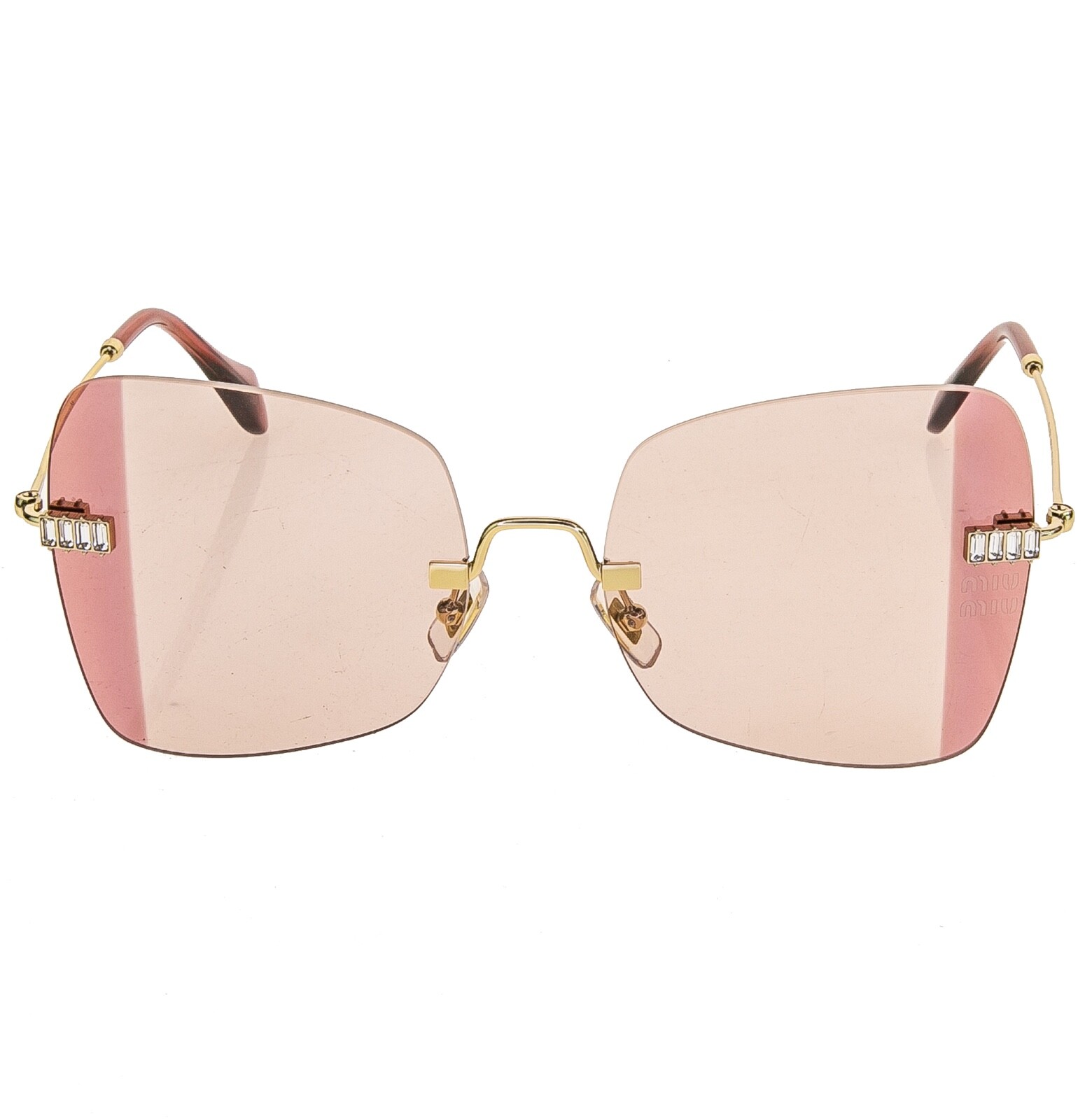 Pre-owned Miu Miu Runway Mu50ws Pink Crystal Strass Gold Butterfly Rimless Sunglasses 50w In Zvn-09p