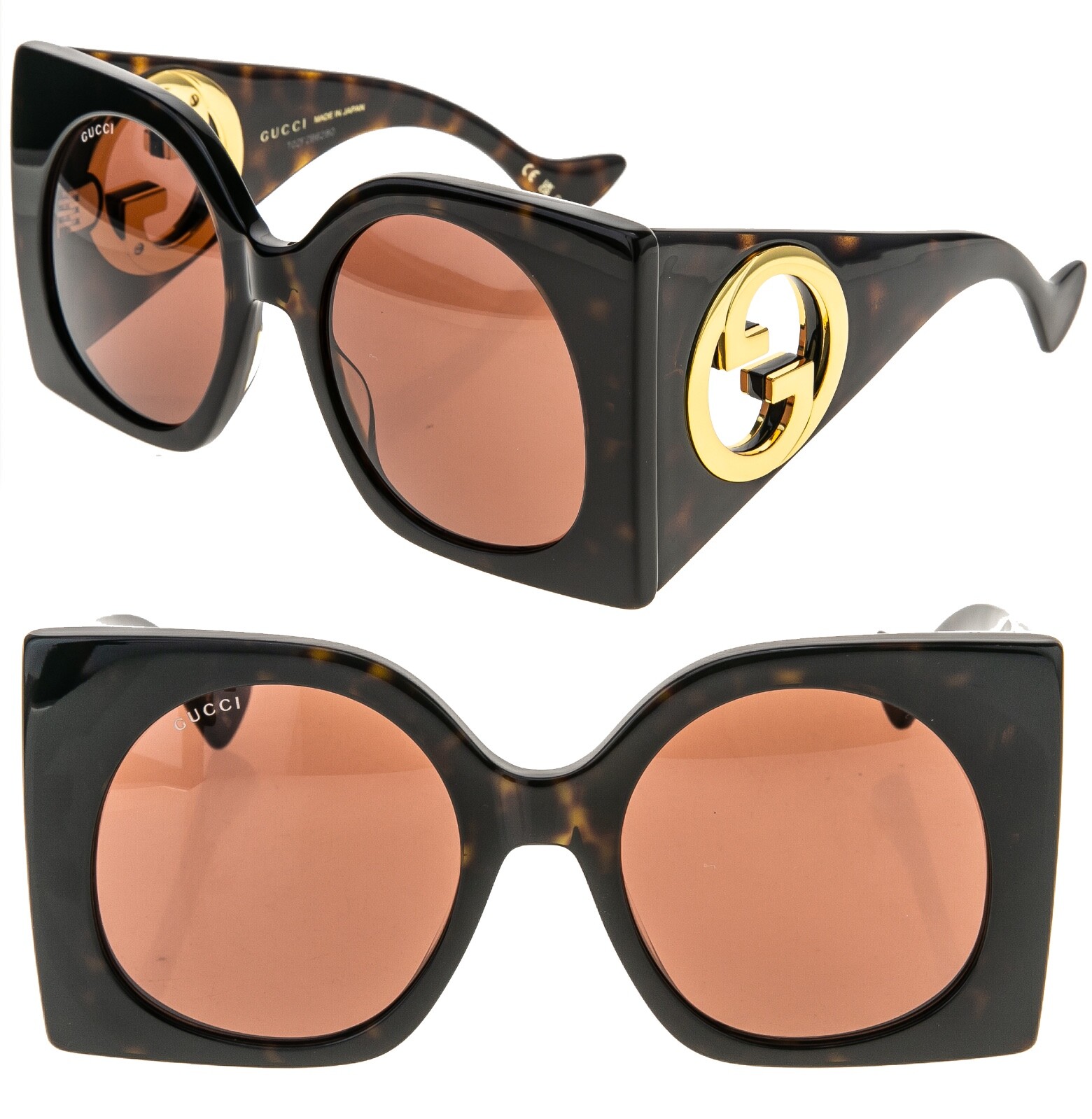 小物 GUCCI sunglasses vintage gold unisex GUCCI 1254 Brown Gold Logo Gg1254S Oversized Mask Flat