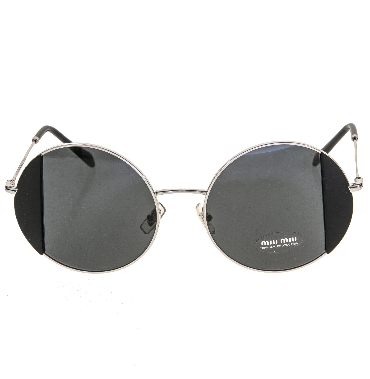Pre-owned Miu Miu Core Mu57vs Silver Black Geometric Round Metal Fashion Sunglasses 57v