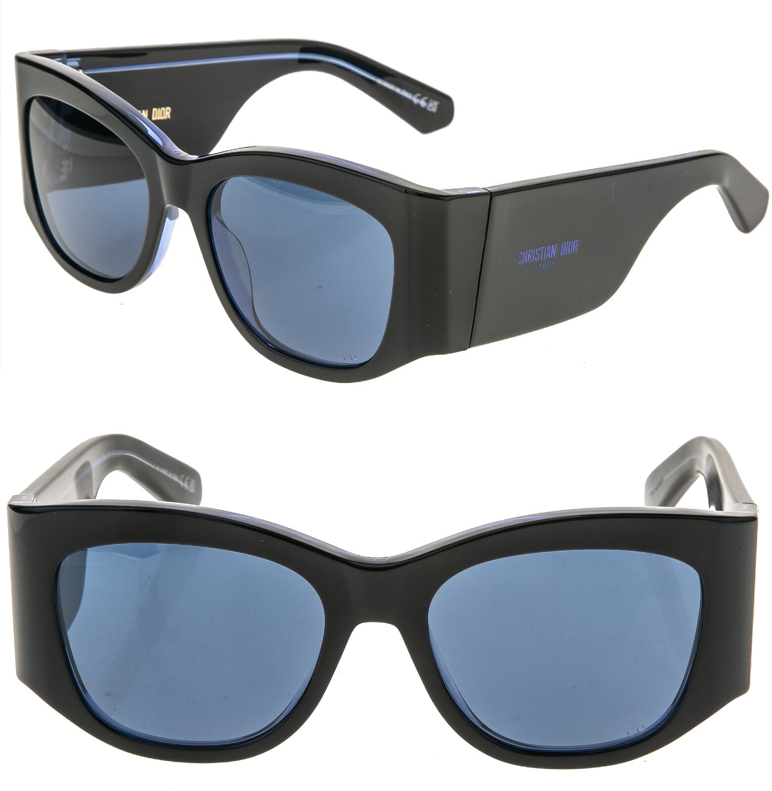 CHRISTIAN DIOR NUIT Black Crystal Blue S1I Bold Sunglasses