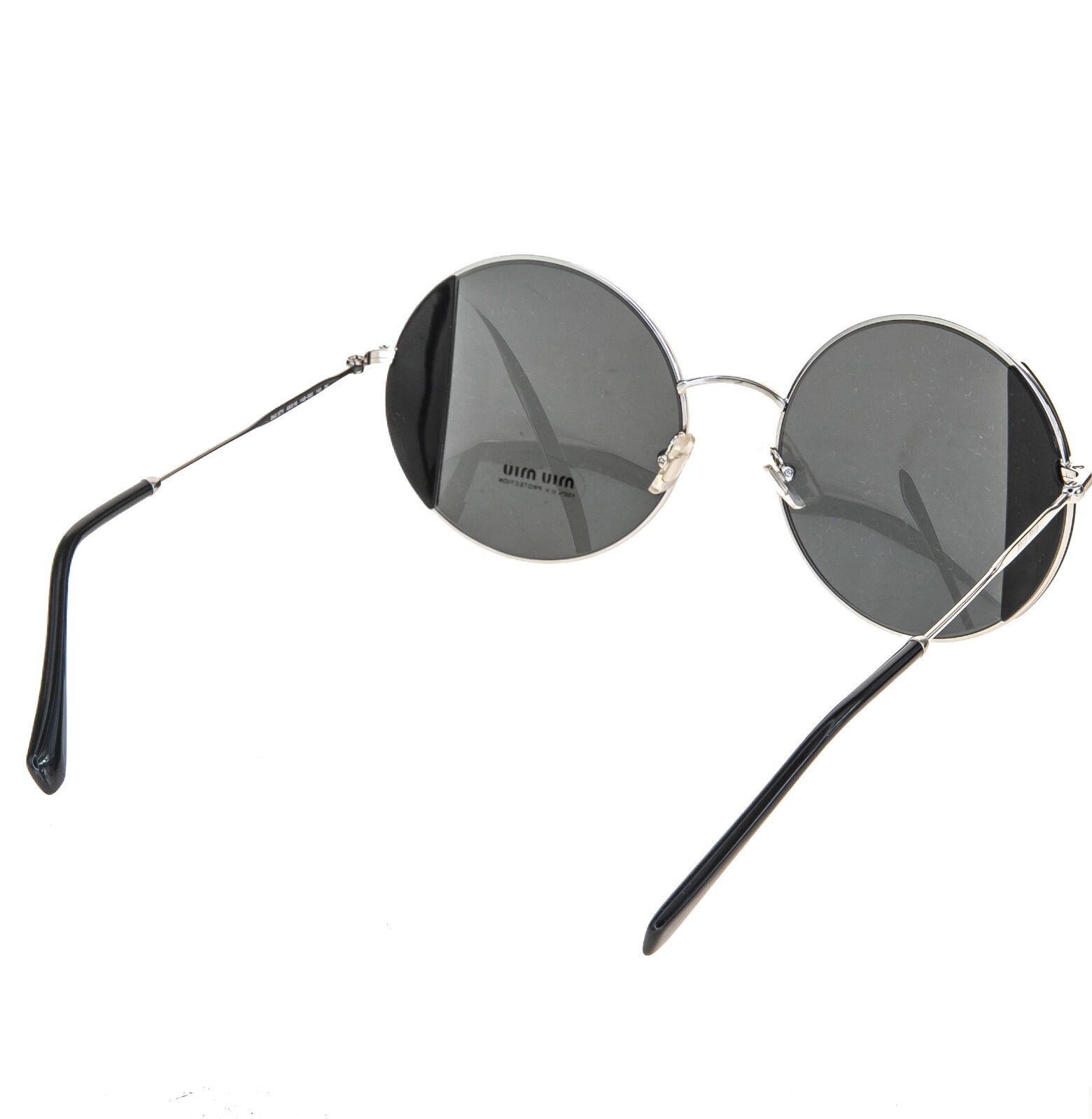 Pre-owned Miu Miu Core Mu57vs Silver Black Geometric Round Metal Fashion Sunglasses 57v
