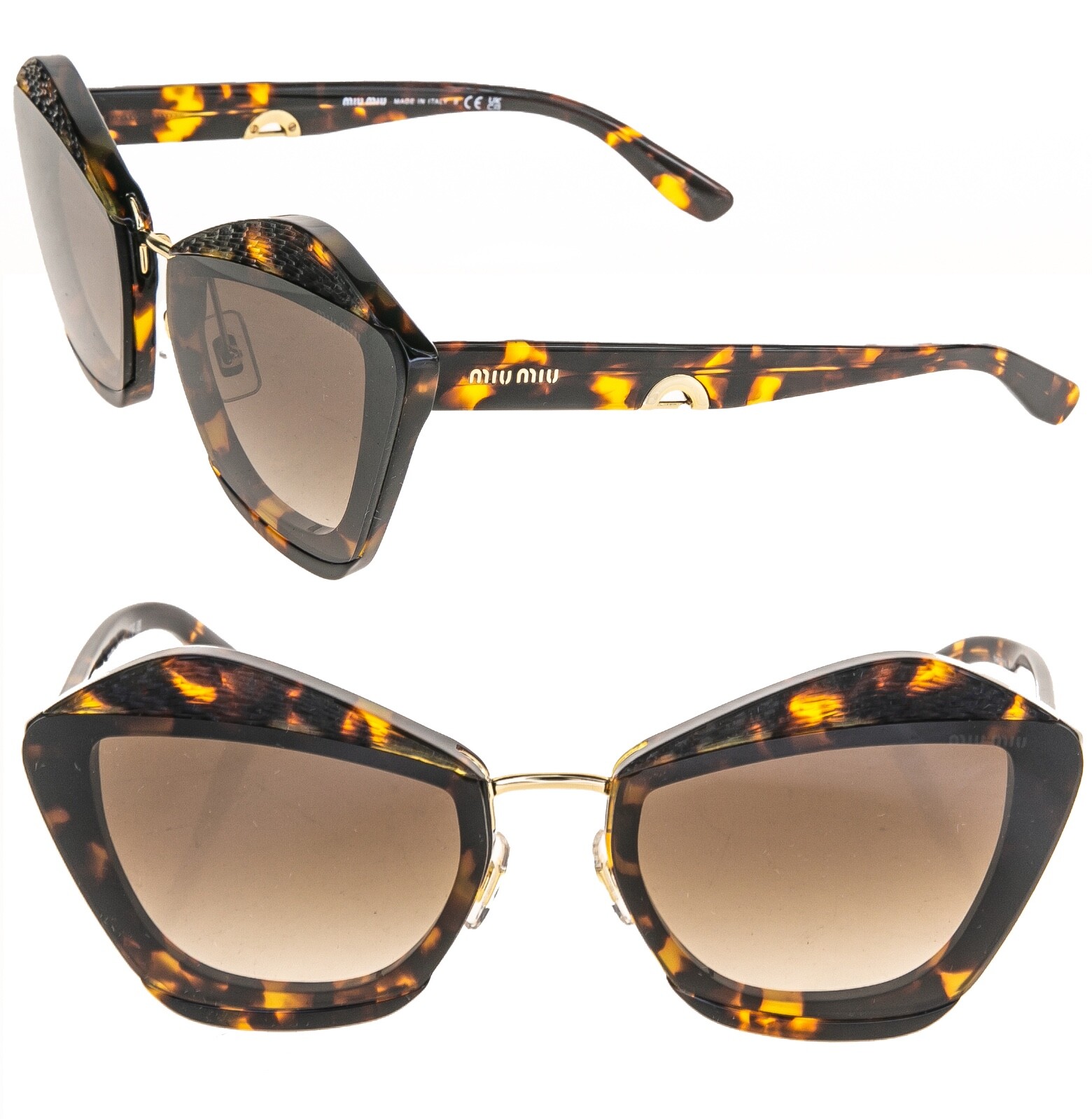 Pre-owned Miu Miu Charm Mu01xs Dark Brown Havana Geometric Luxury Fashion Sunglasses 01x In Vau-6s1