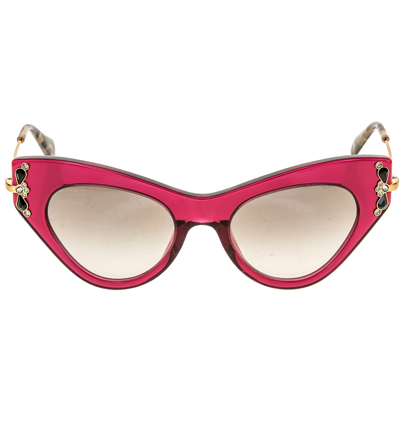 Pre-owned Miu Miu Glow 04p Mu04ps Pink Gold Jewel Crystal Cat Eye Geometric Sunglasses In Gray