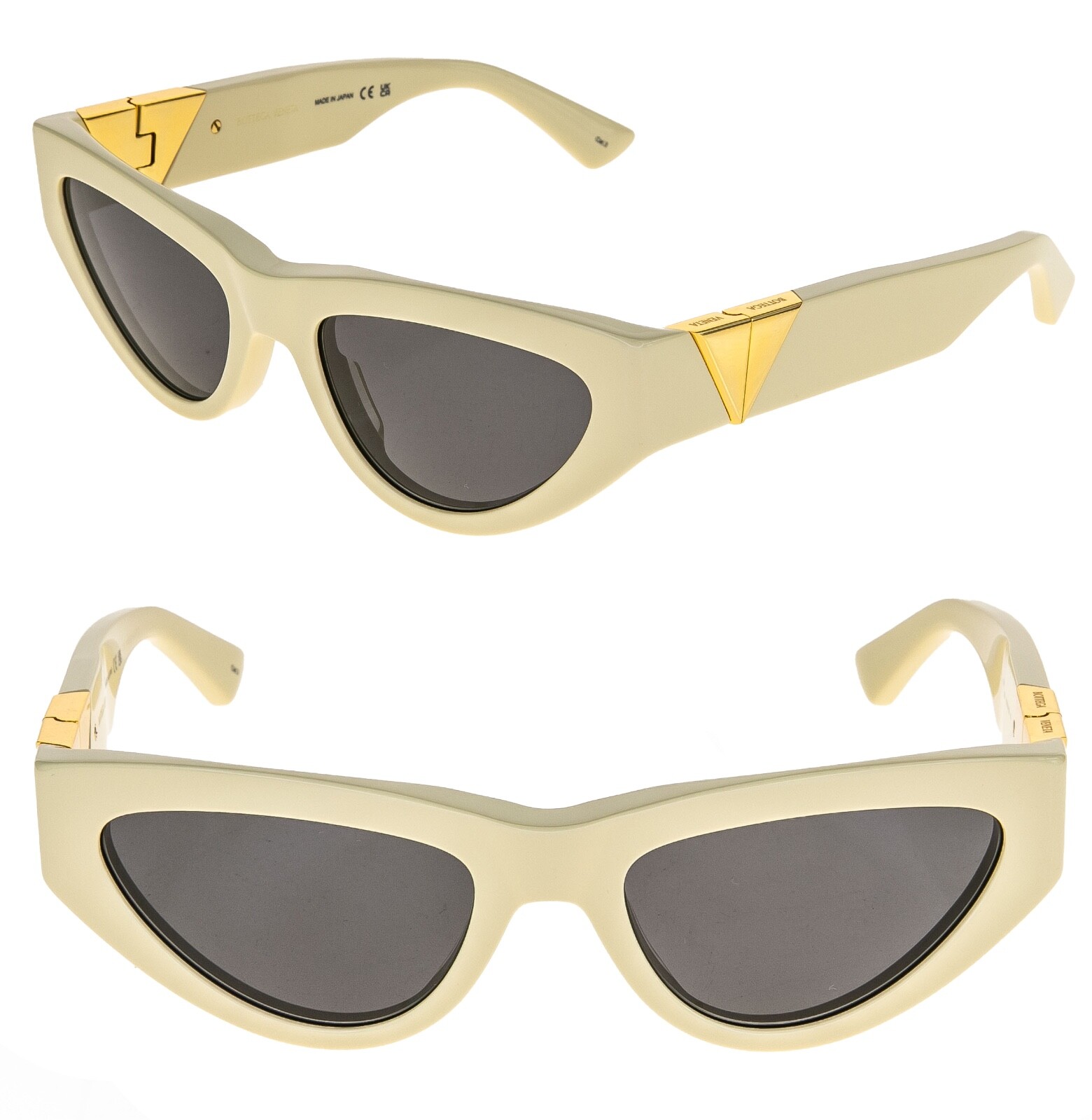 Pre-owned Bottega Veneta Angle Classic Bv1176s Ivory Bold Narrow Cat Sunglasses 1176 004 In Gray