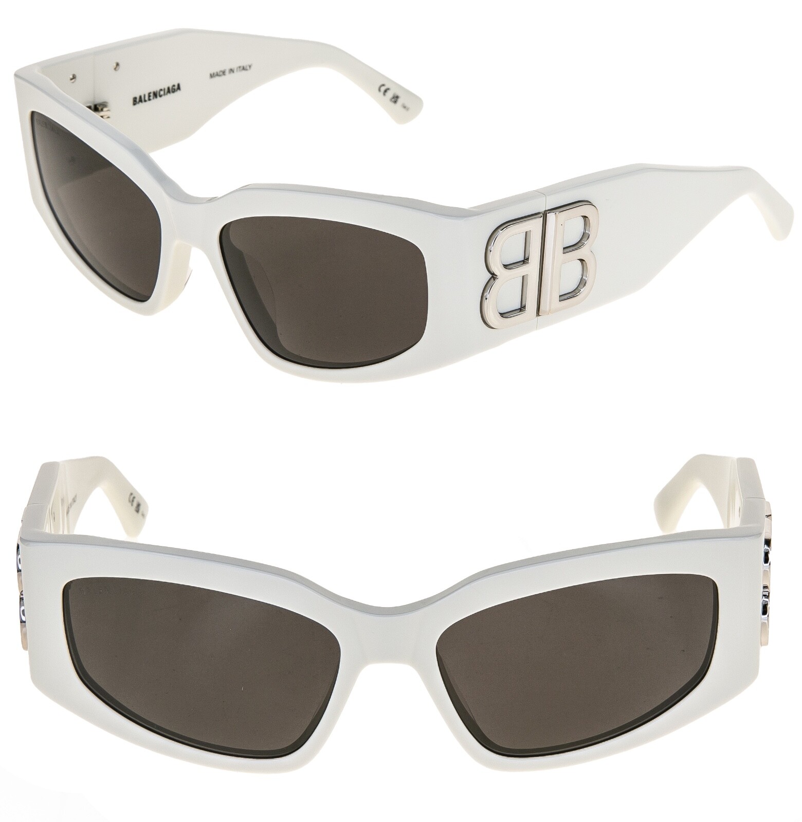 Pre-owned Balenciaga Bossy Cat 0321 White Fashion Geometric Unisex Sunglass Bb0321s 005 In Gray