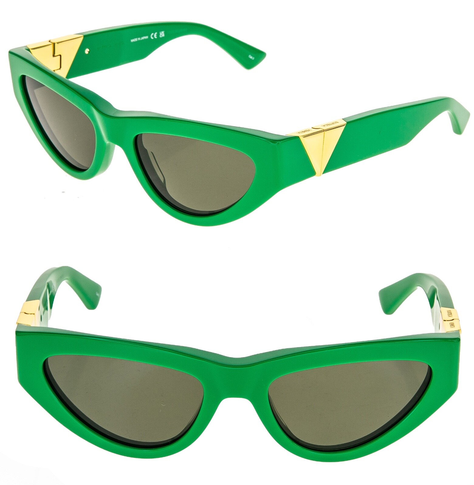 Pre-owned Bottega Veneta Angle Classic Bv1176s Green Bold Narrow Cat Sunglasses 1176 003