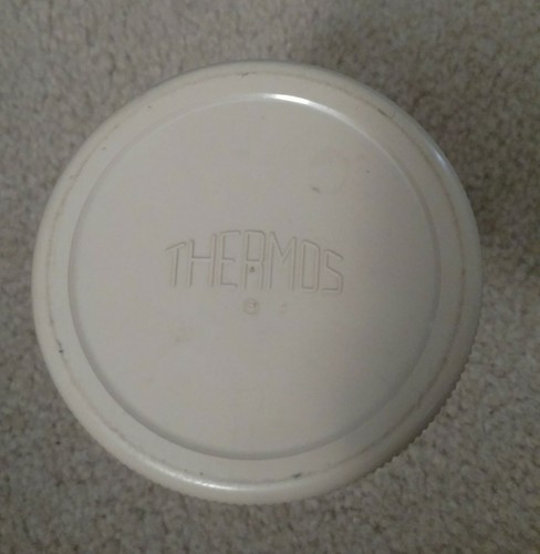 VINTAGE 1970 GREEN ORANGE GEOMETRIC MID CENTURY  METAL WIDE MOUTH THERMOS