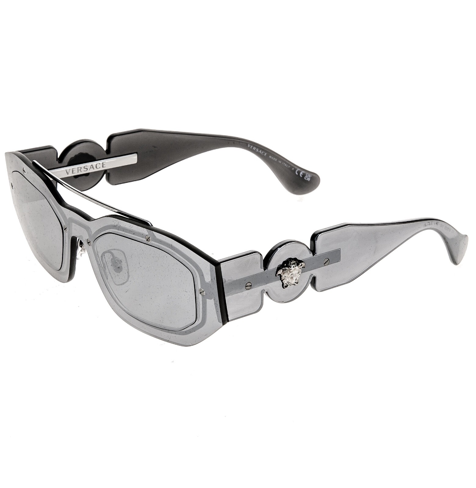 Pre-owned Versace Biggie Medusa Silver Mirrored Stud Unisex Mask Sunglasses Ve2235 2235 In Gray