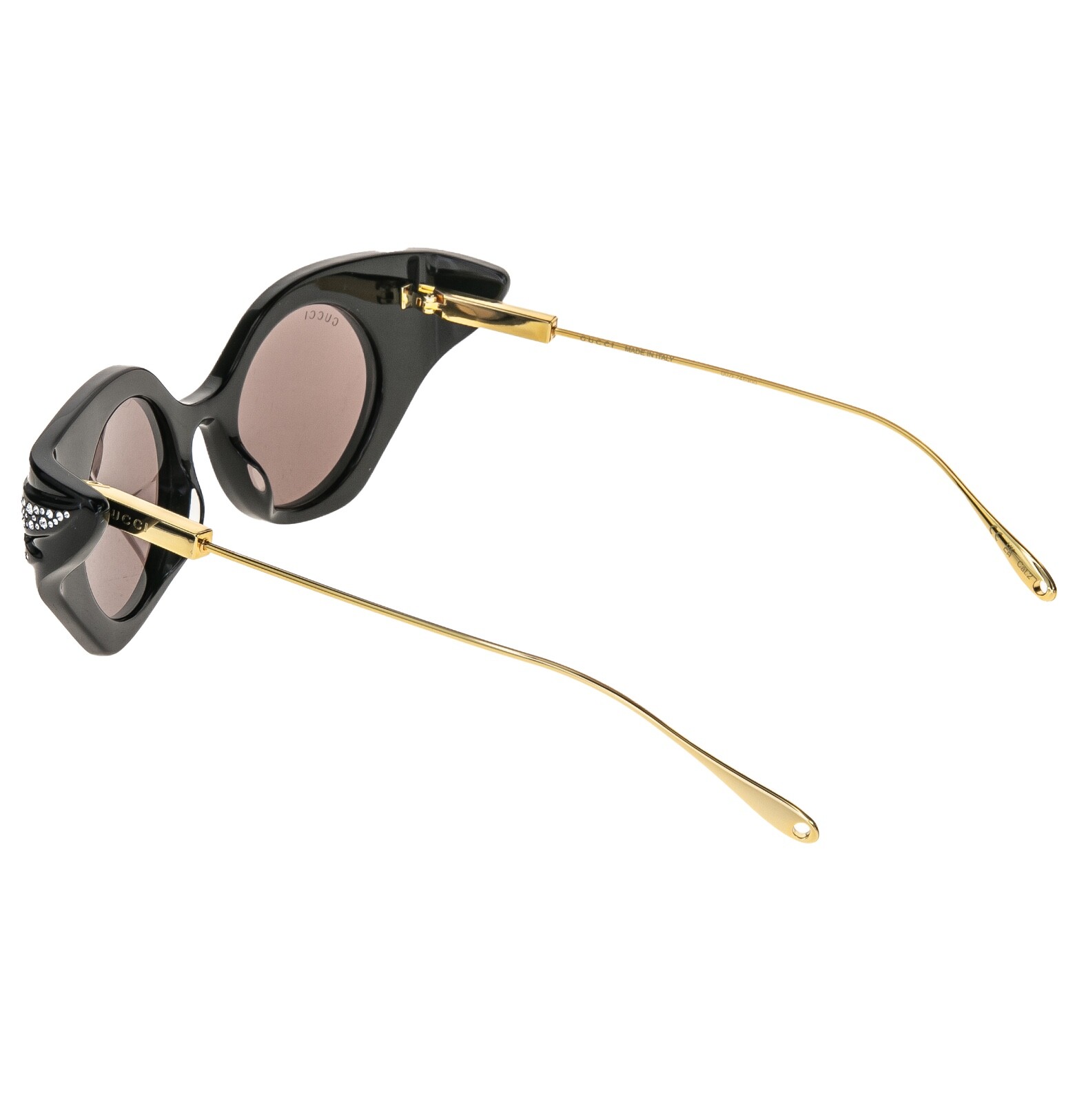 Pre-owned Gucci Hollywood Forever 1327 Black Strass Crystal Gg1327s Wing Sunglasses 001 In Brown