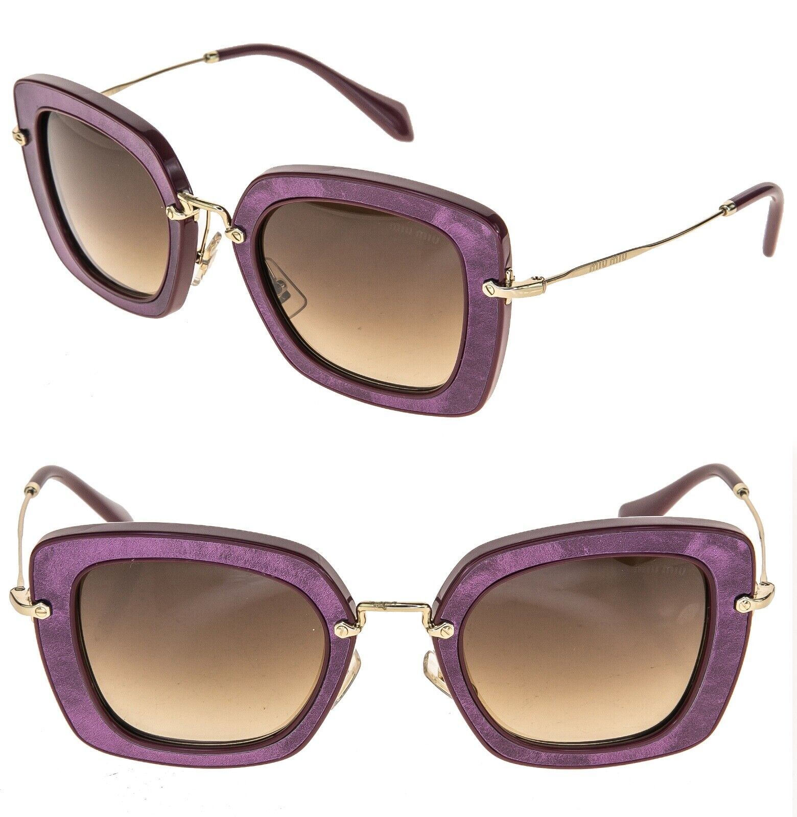 MIU MIU NOIR 07O Foil Purple Leather Amaranth Gold Square MIU MIU NOIR 07O Foil Purple Leather Amaranth Gold Square
