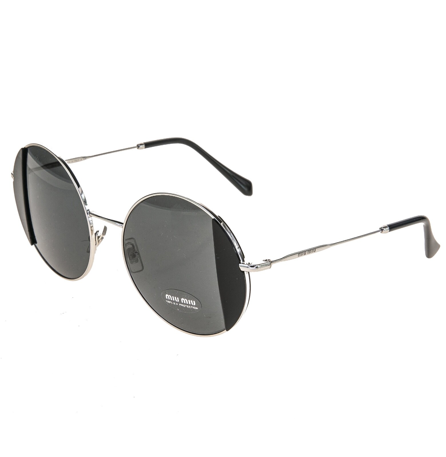 Pre-owned Miu Miu Core Mu57vs Silver Black Geometric Round Metal Fashion Sunglasses 57v
