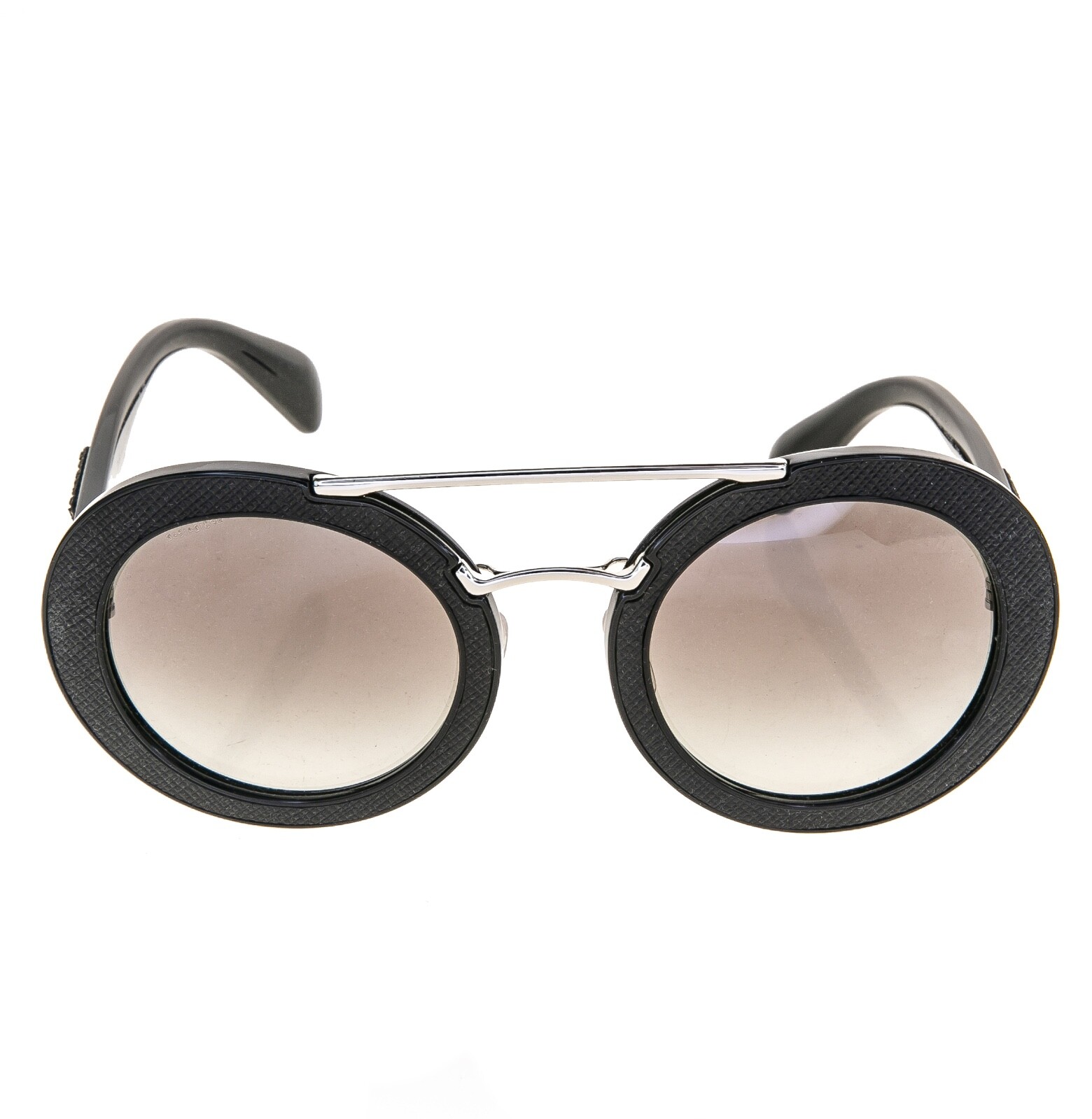 Pre-owned Prada 15s Cinema Ornate Saffiano Leather Pr15ss Black Sunglasses Triangle Logo In Gray