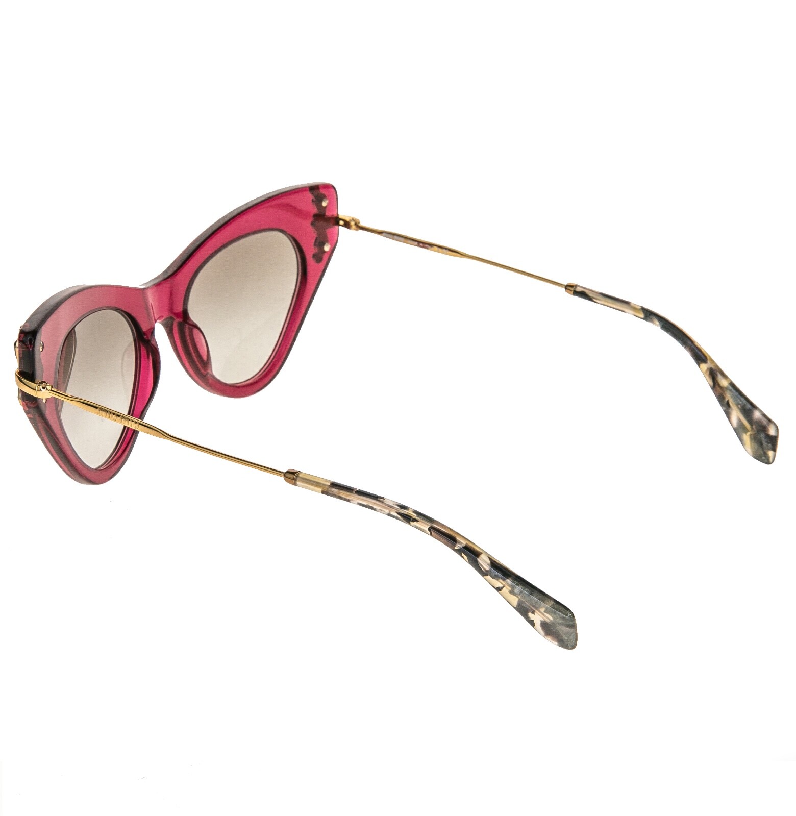 Pre-owned Miu Miu Glow 04p Mu04ps Pink Gold Jewel Crystal Cat Eye Geometric Sunglasses In Gray