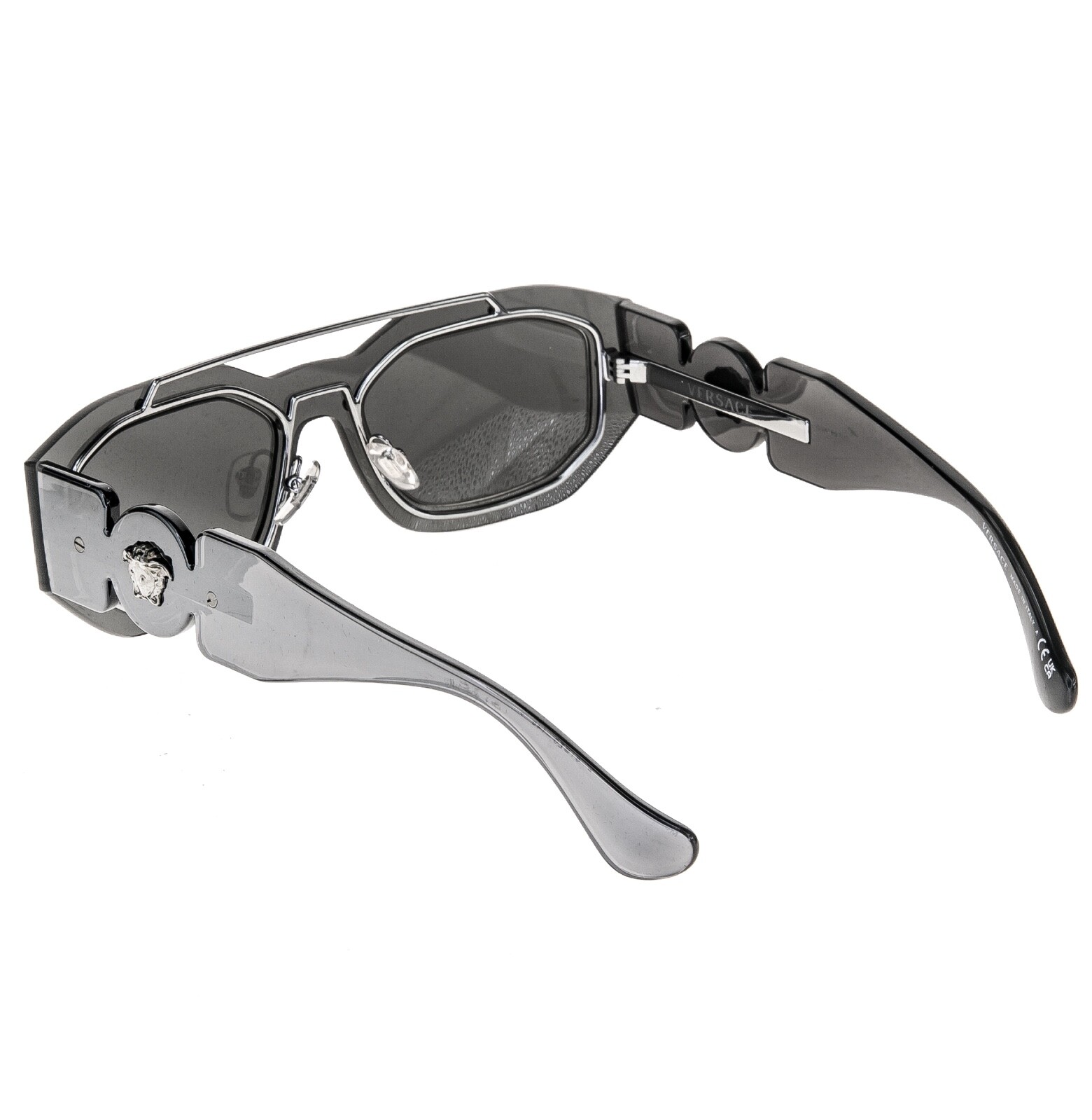 Pre-owned Versace Biggie Medusa Silver Mirrored Stud Unisex Mask Sunglasses Ve2235 2235 In Gray
