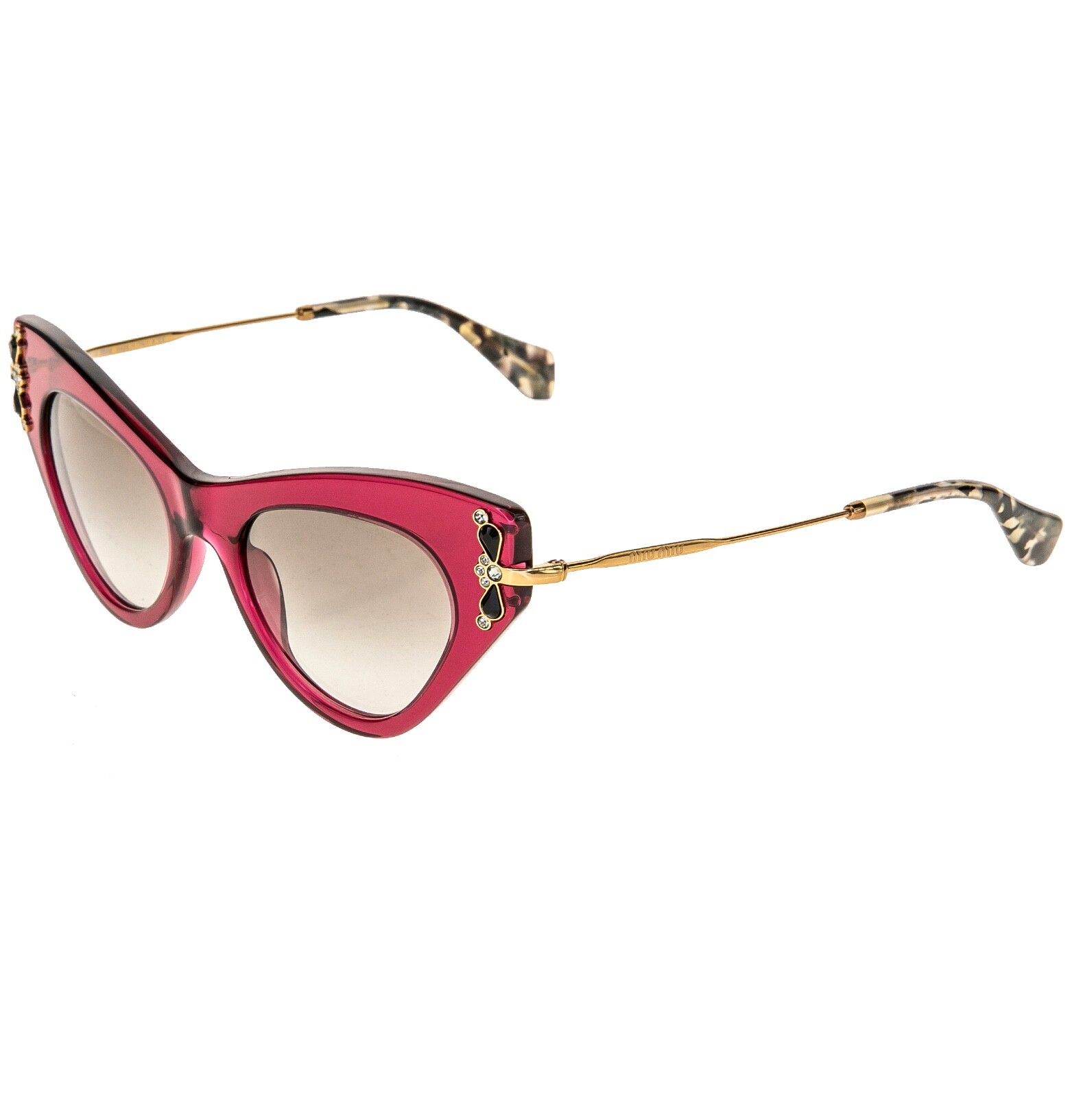 Pre-owned Miu Miu Glow 04p Mu04ps Pink Gold Jewel Crystal Cat Eye Geometric Sunglasses In Gray