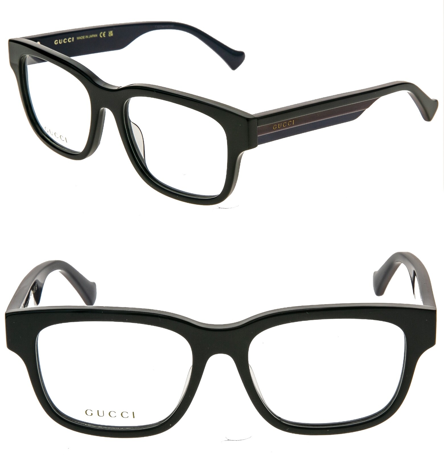 GUCCI 1303 Black Blue Stripe Square Classic Eyeglasses GUCCI 1303 Black Blue Stripe Square Classic Eyeglasses