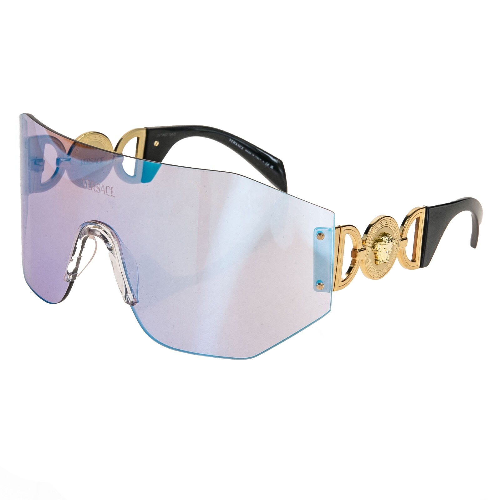 Pre-owned Versace Medusa Biggie Mask 2258 Black Blue Mirrored Ve2258 Unisex Sunglasses