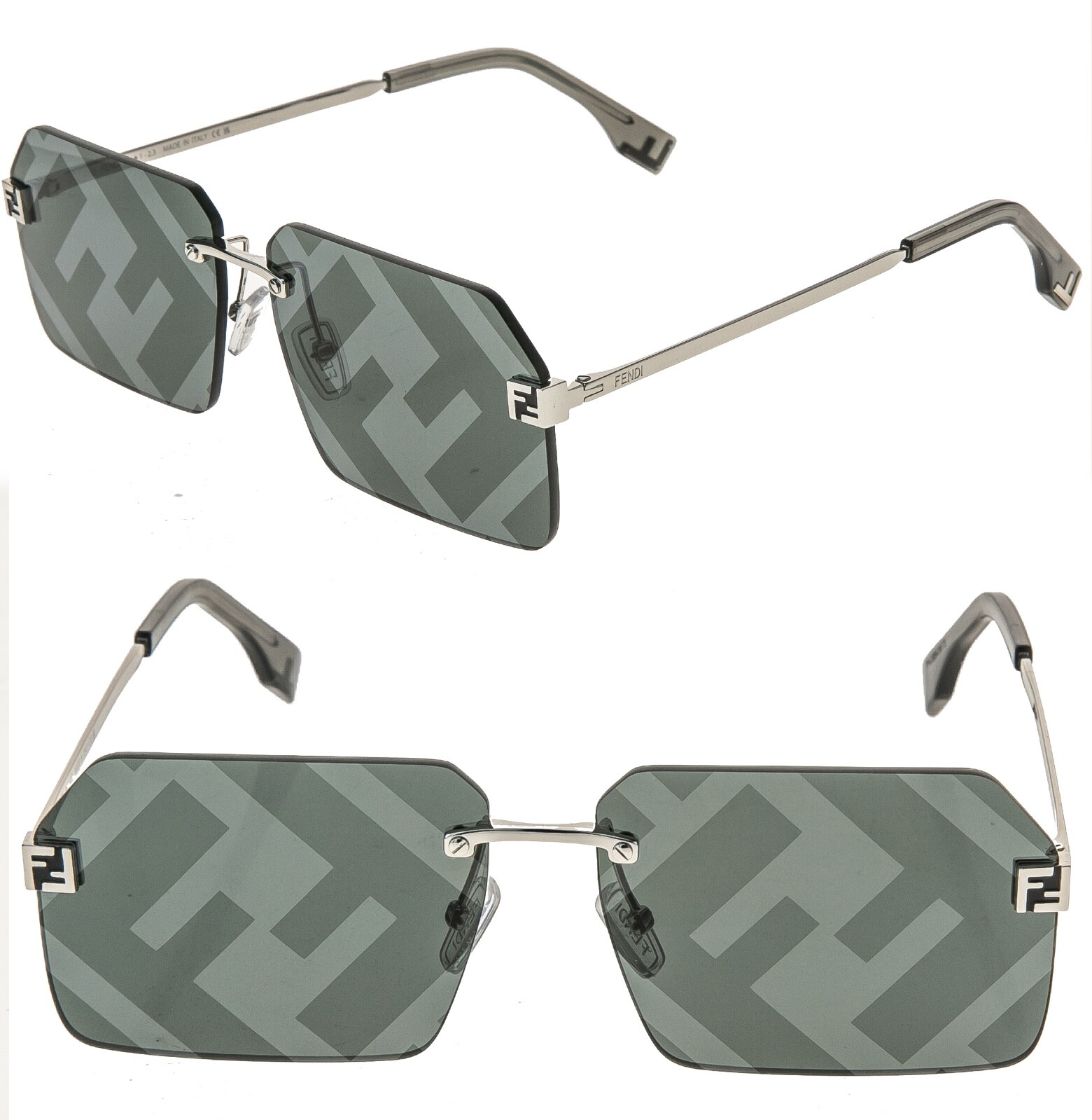 FENDI FS SKY 40043 Silver Gray FF Mirrored Print Photochromic
