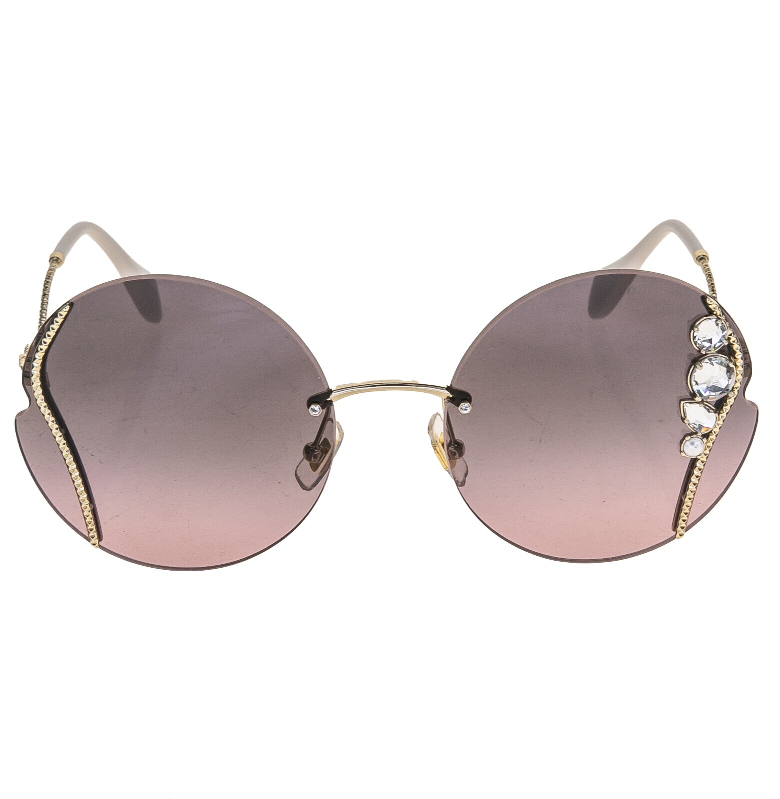 MIU MIU MIU MIU LA MONDAINE MU50XS PINK CRYSTAL JEWEL GOLD RIMLESS ROUND SUNGLASSES 50X