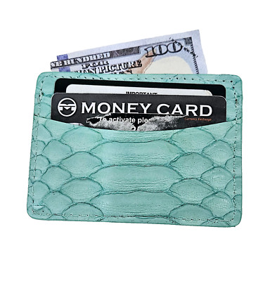 Teal Matte Genuine Python Skin 5 Pocket Card Case MADE IN USA E