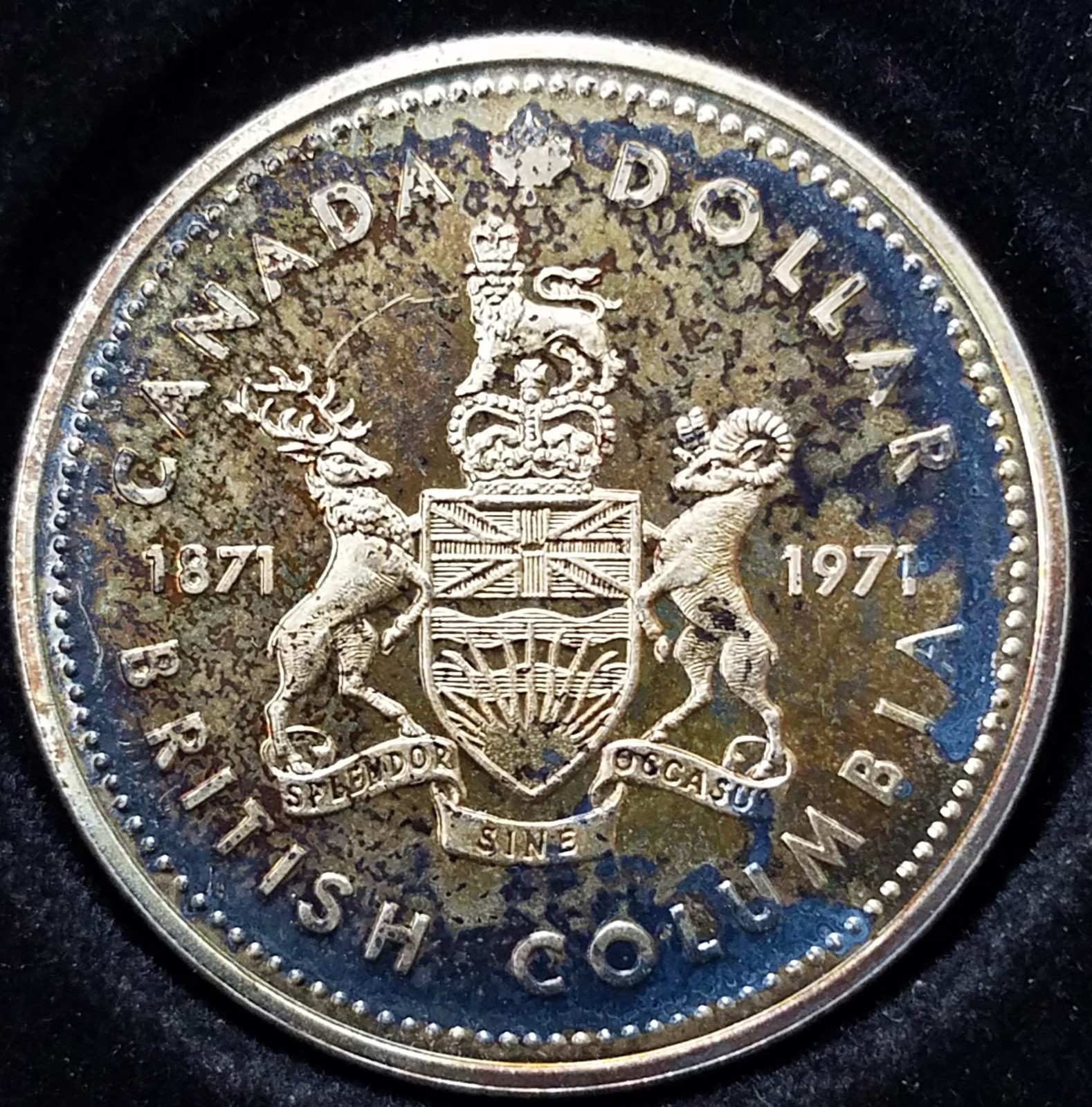 GREAT TONING 1971 GEM PROOF LIKE CANADIAN SILVER $1 ,-TONED C100708