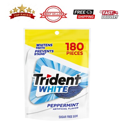 Trident White Peppermint Sugar Free Gum, Value Pack, 180 Regular Size Pieces New