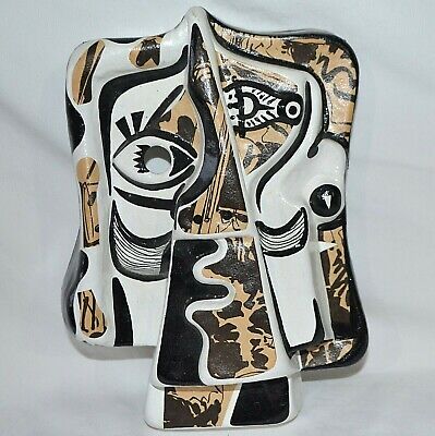 Paper Mache Face Mask Picasso Style Cubist Wall Art Costume Decoupage Abstract  