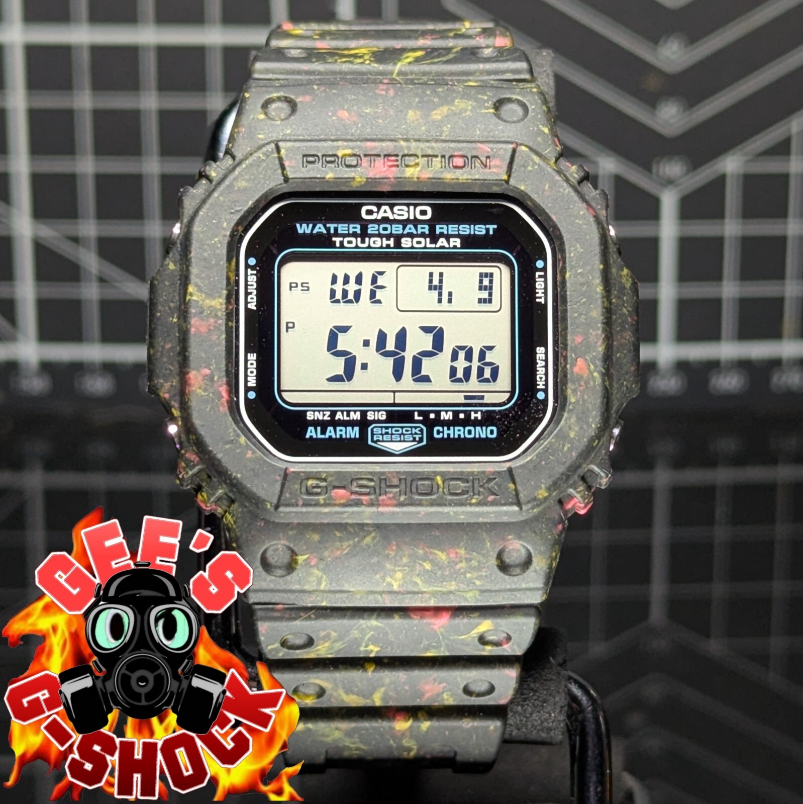 Casio G-Shock G-5600 Tough Solar Black Red Yellow Square G Casio G-Shock G-5600 Tough Solar Black Red Yellow Square G