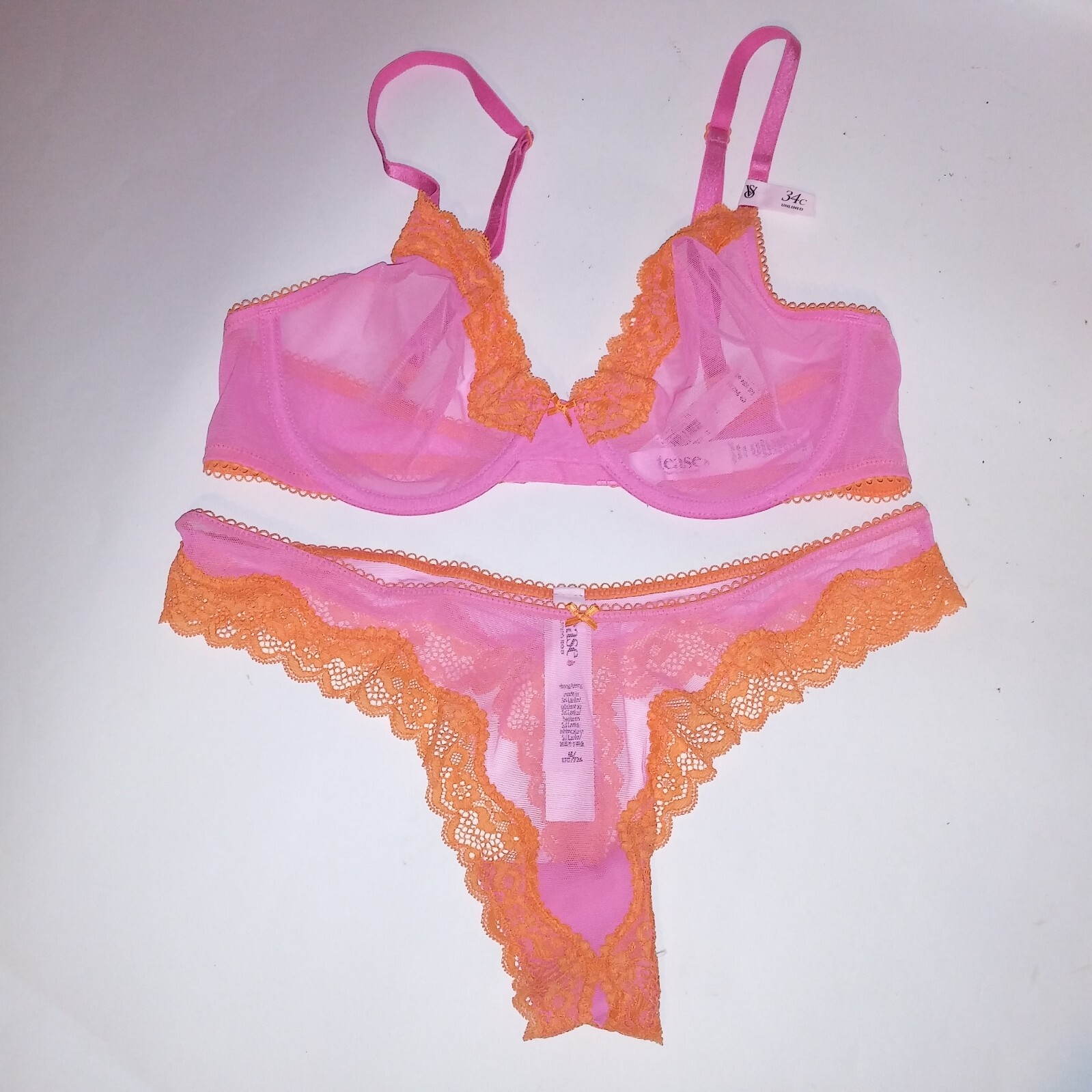 新品❤️victoria's secret bra 34B & panty S Victoria Secret Bra Set 34B Unlined Demi Small Thong Panty