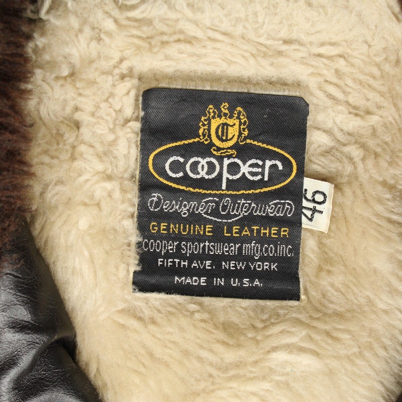 VTG Cooper Sportswear Bomber Jacket Mens 46 Brown Leather Sherpa Lined ...