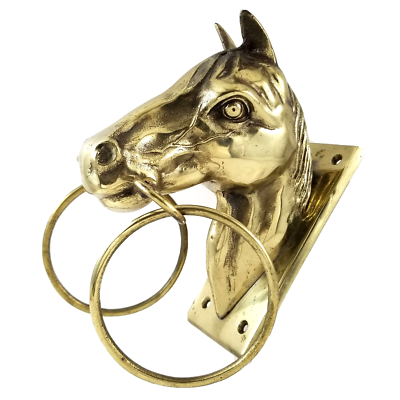 Vintage Brass Horse Head Towel Ring Wall Mount Equestrian Decor